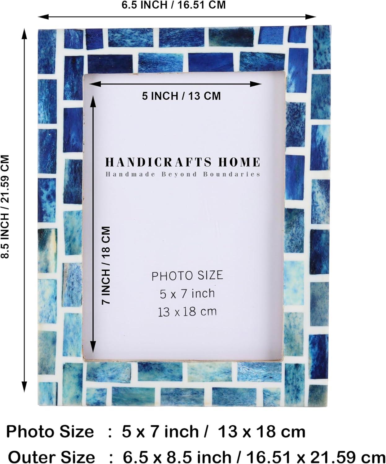 Handicrafts Home Indigo Mosaic Photo Frame Bone Handmade Picture Frames – 5x7 inch