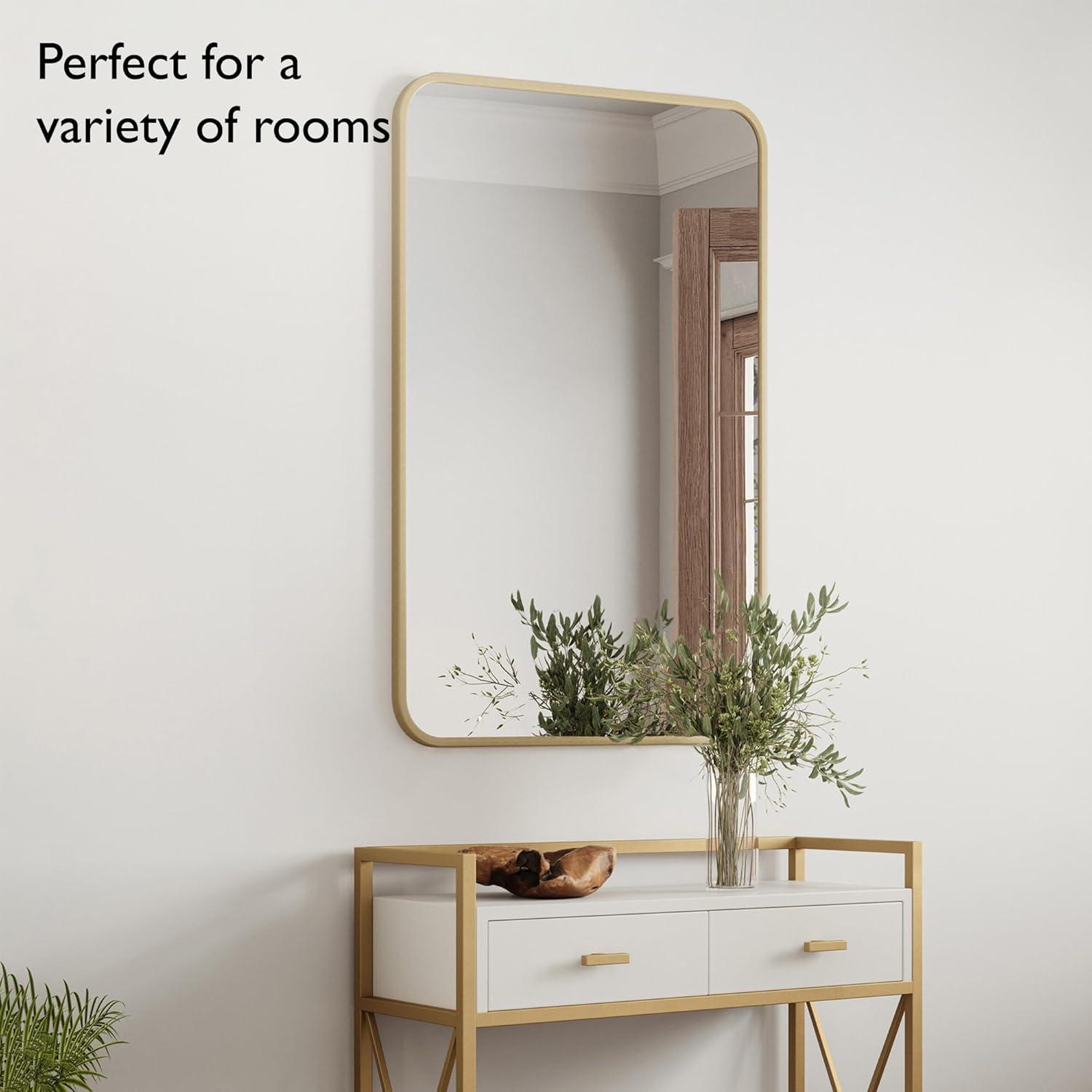 Elegant Isla 24" x 36" Gold Metal Framed Rectangular Wall Mirror