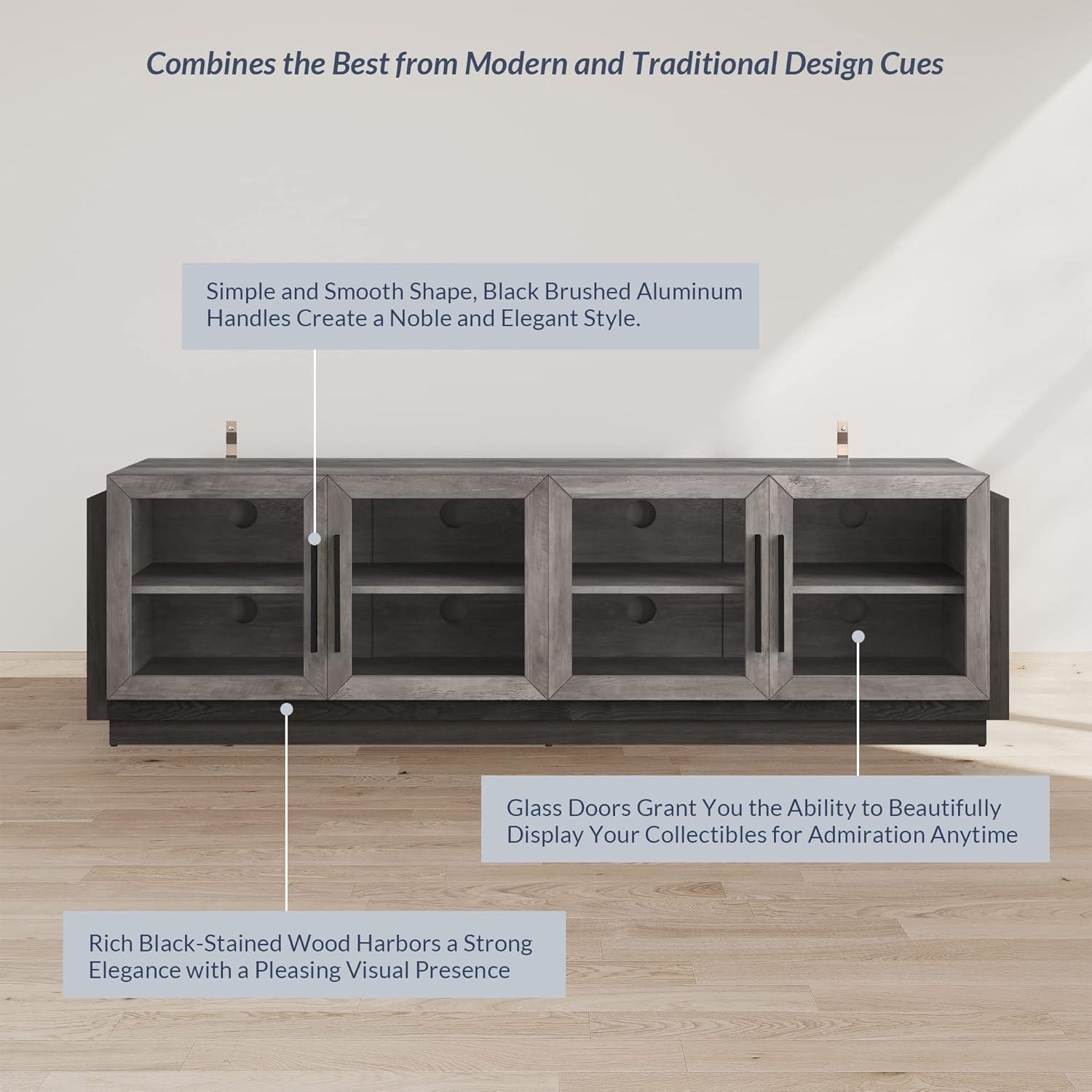 BELLEZE 70" TV Stand for TVs up to 75", Modern TV Stand & Entertainment Center with Shelves, Wood Storage Cabinet for Living Room or Bedroom - Brixston (Grey)