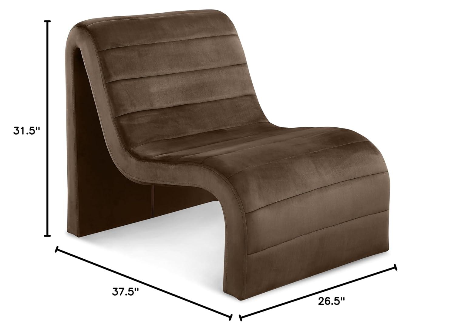 Meridian Furniture 403Brown Ivy Collection Modern | Contemporary Velvet Upholstered Accent Chair with Rich Brown Velvet, Channel Tufted Design, Curved Shape, 26.4" W x 37.4" D x 31.1" H, Brown