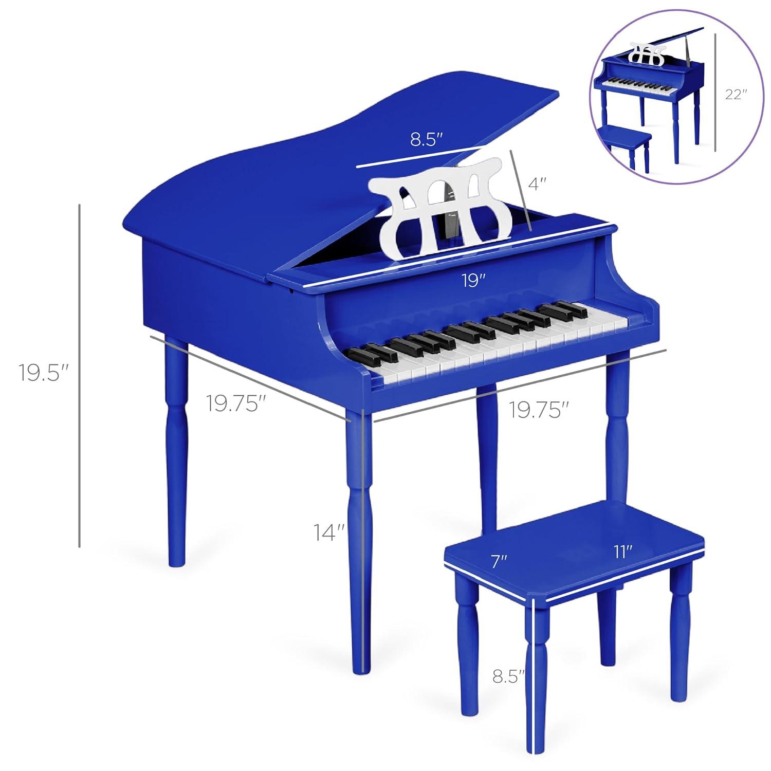 Best Choice Products Kids Classic 30-Key Mini Piano w/ Lid, Bench, Folding Music Rack, Song Book, Stickers - Dark Blue