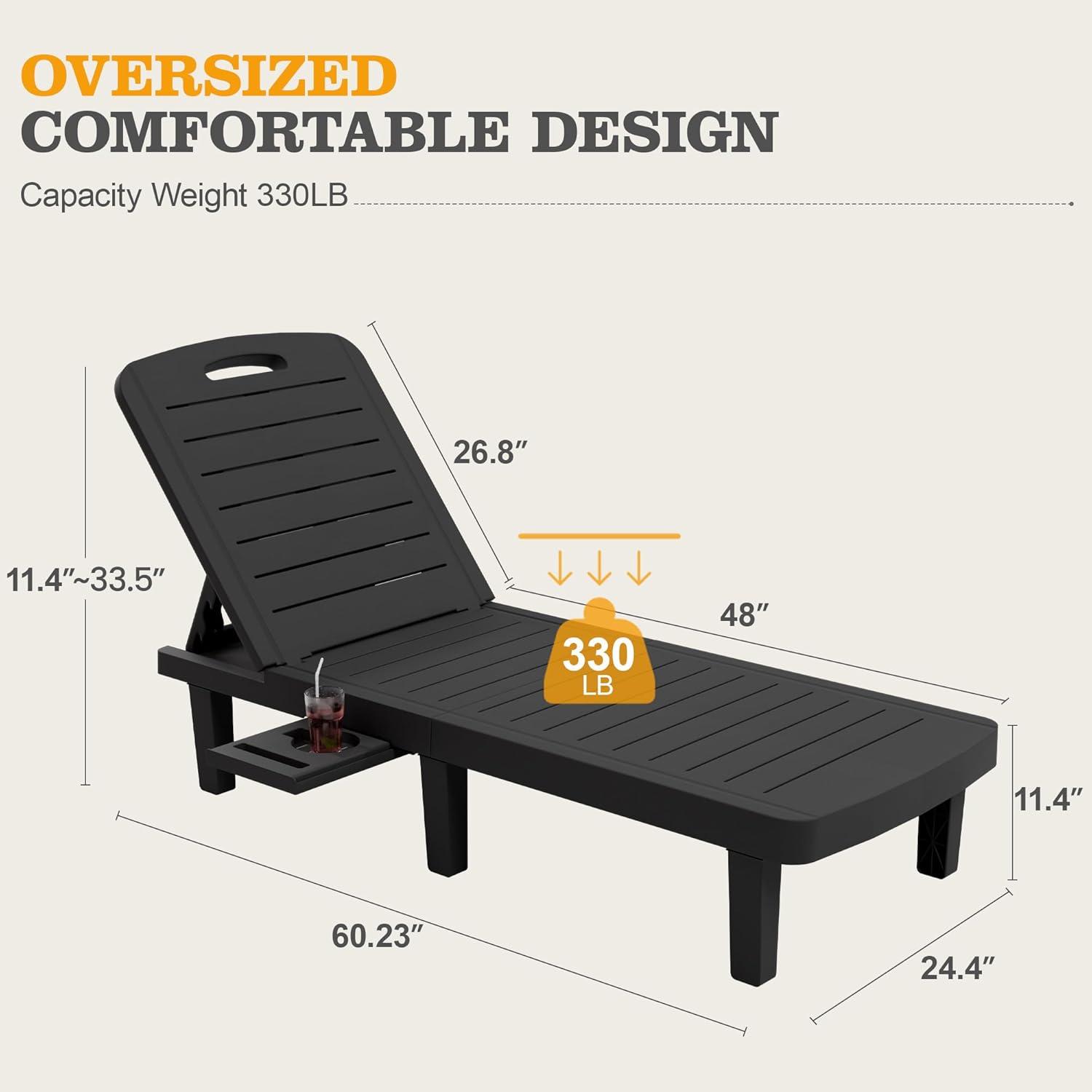 Devoko Outdoor Chaise Lounge Chair Set of 2 for Outside Pool Patio, Adjustable Waterproof Easy Assembly Chaise Lounge Outdoor (Black, Set of 2)