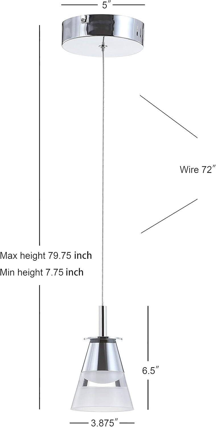 JONATHAN  Y Alain 5" Adjustable Cascading Metal Integrated Cluster Glam Chrome/White Transitional Cone Integrated LED Mini Hanging Pendant light
