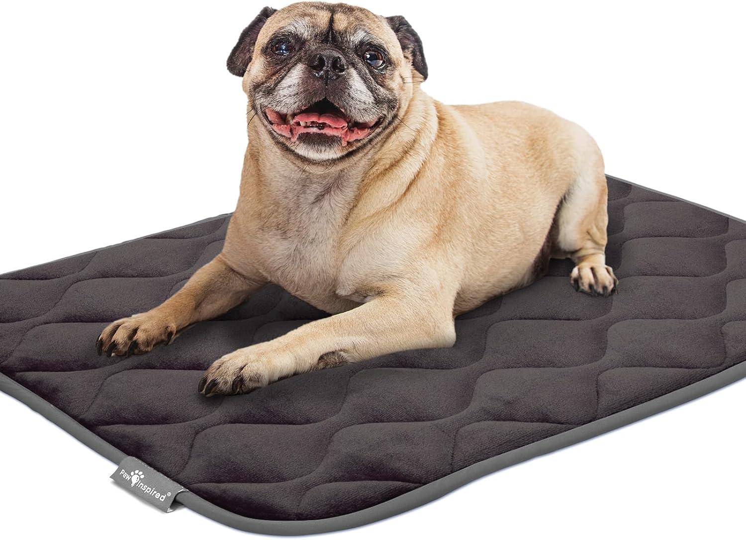Paw Inspired Washable Padded 30" Crate Mats for Dogs | 29” x 18” Size, Fits 30-inch Kennels | Anti-Slip, Leakproof, Waterproof, Reusable Plush Pet Pads (Gray)