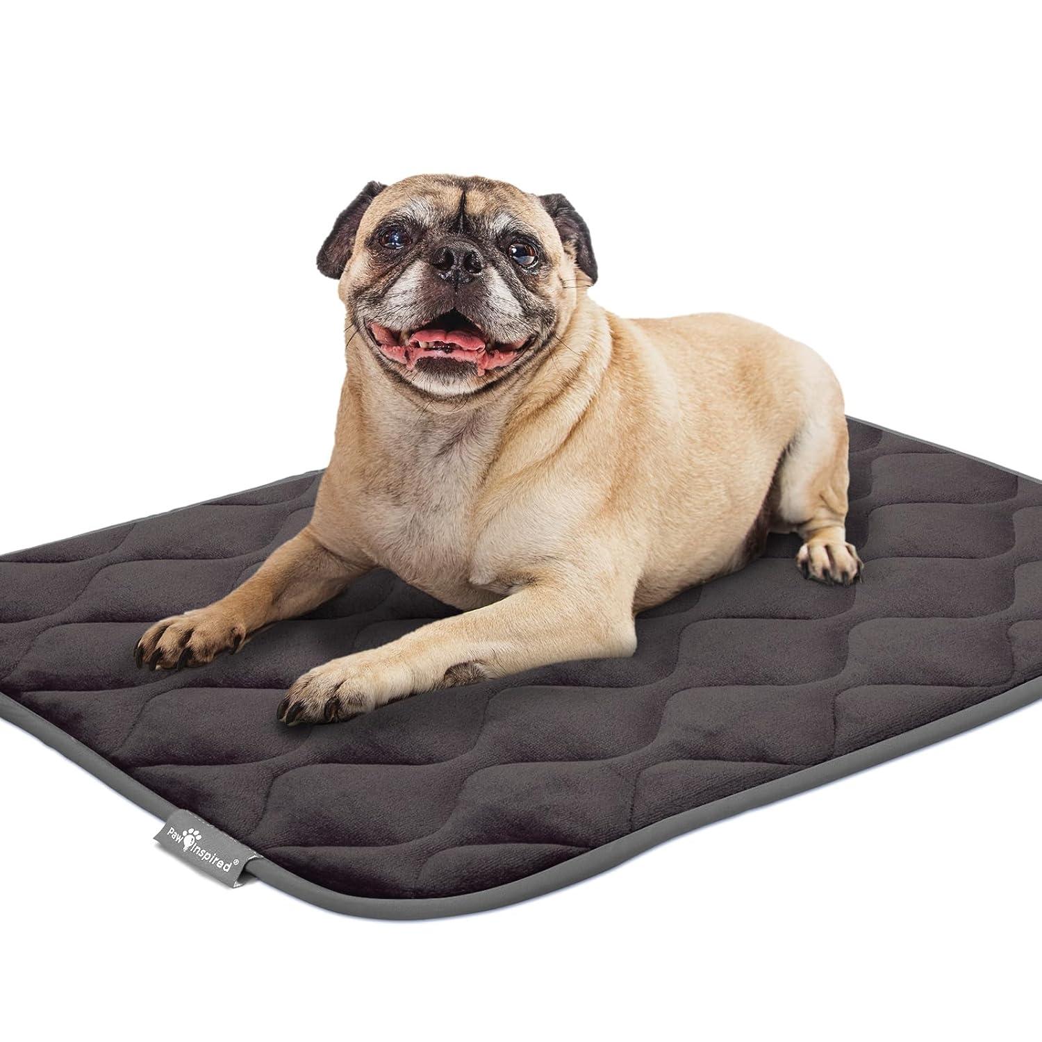 Paw Inspired Washable Padded 30" Crate Mats for Dogs | 29” x 18” Size, Fits 30-inch Kennels | Anti-Slip, Leakproof, Waterproof, Reusable Plush Pet Pads (Gray)