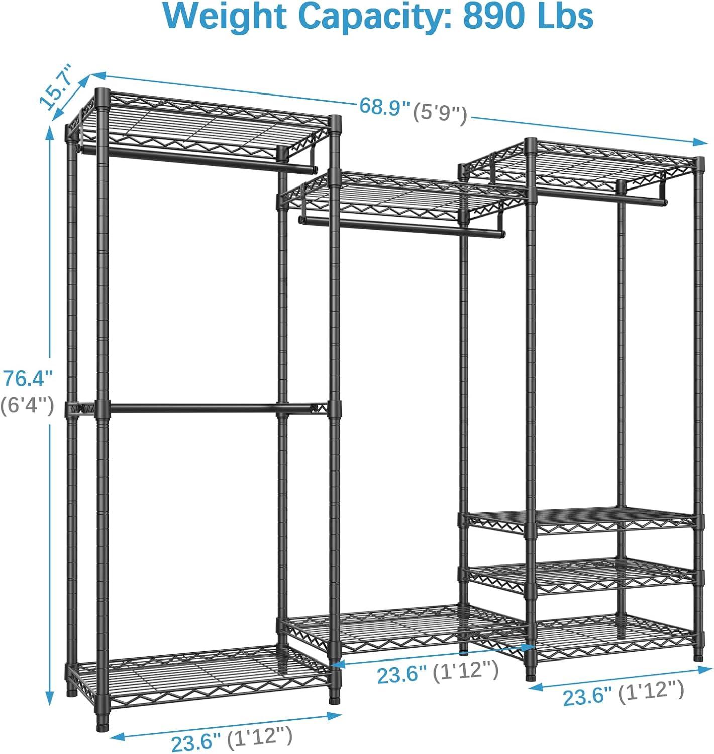 VIPEK V5 6 Tiers Wire Garment Rack Portable Closet Wardrobe, Max Load 890LBS, Black