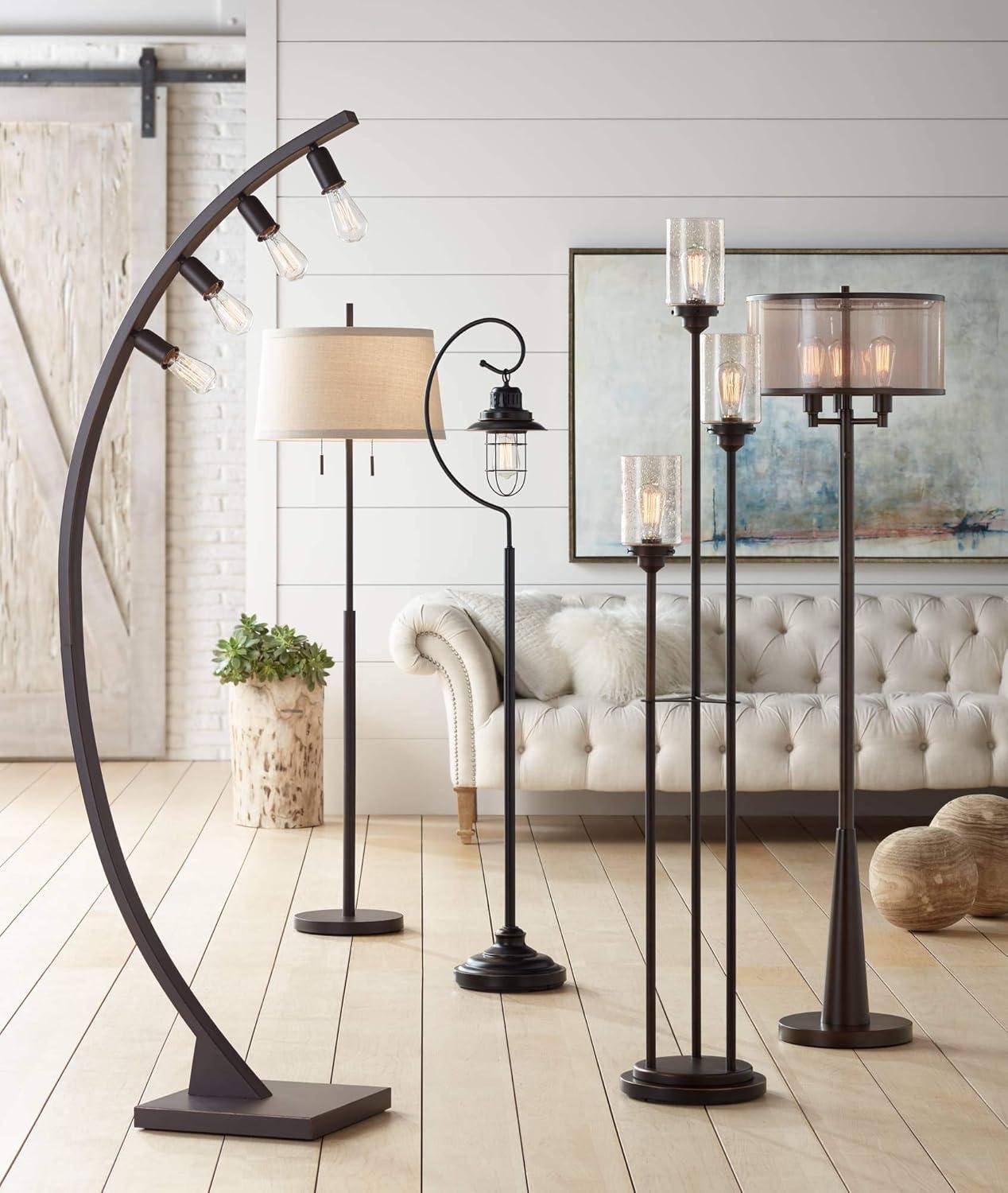 Franklin Iron Works Libby Modern Industrial Tree Floor Lamp 66" Tall Oiled Bronze Metal 3 Light Dimmable LED Amber Seedy Glass for Living Room Bedroom