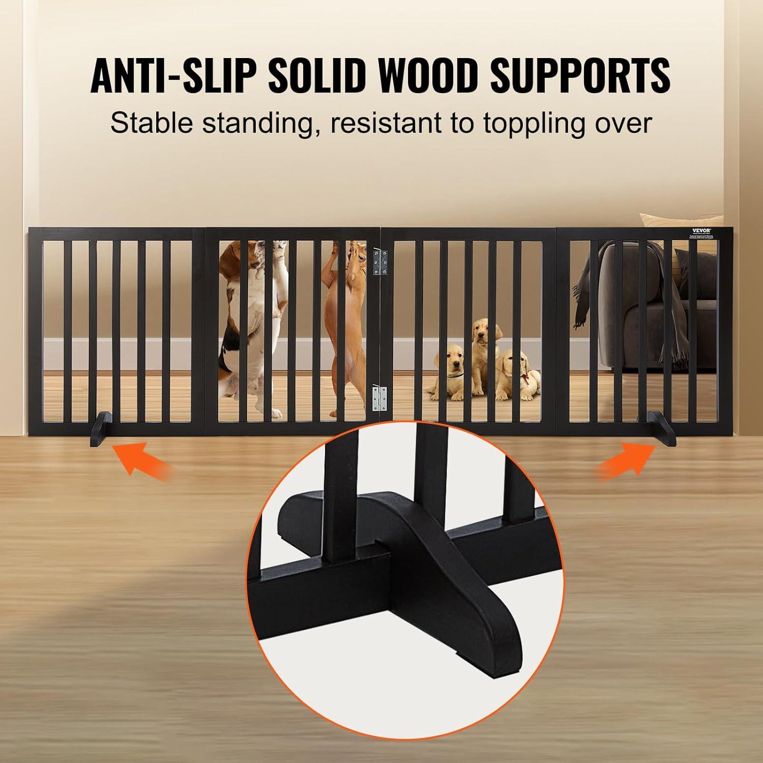 Solid Wood Free Standing Pet Gate With Door