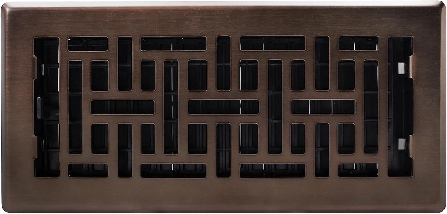 Decor Grates 4" x 10" Oriental Design Steel Plated Rubbed Bronze Floor Register