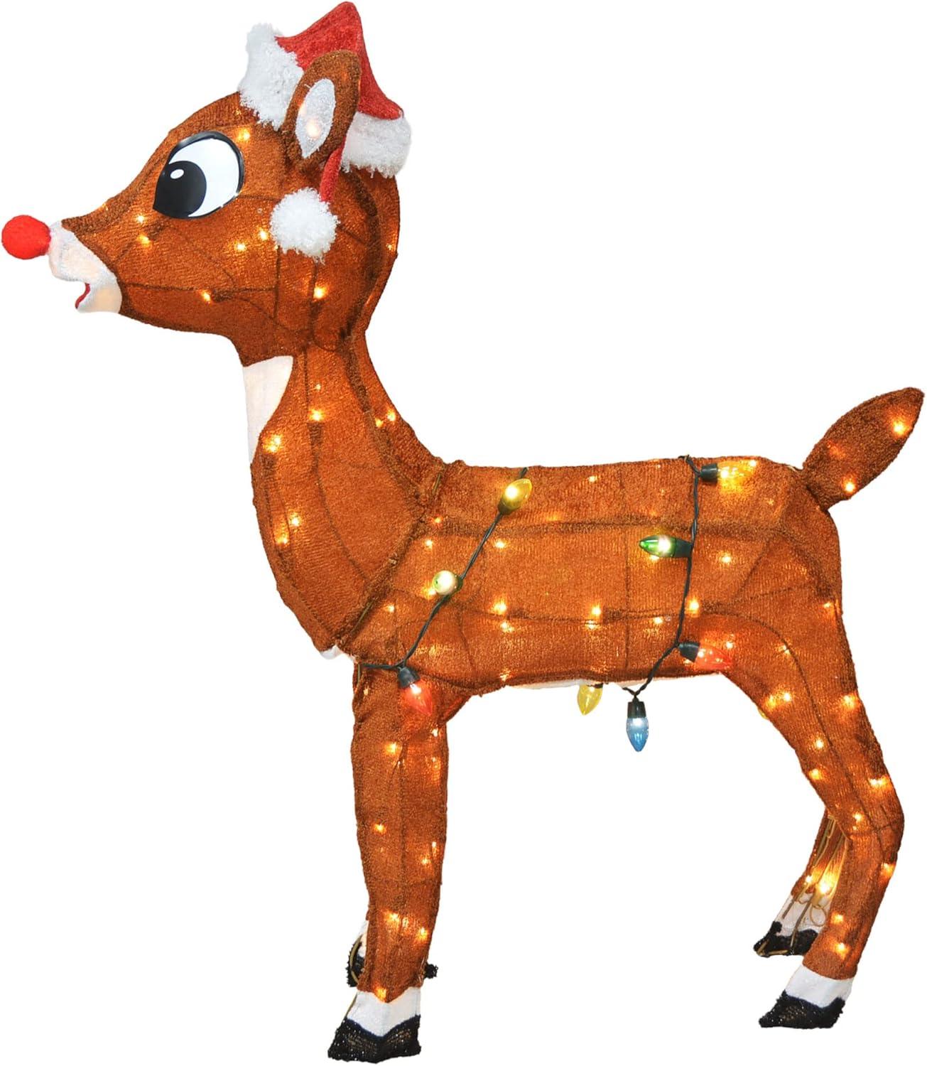 ProductWorks 24 Inch Rudolph with Santa Hat 3D Pre Lit Holiday Decoration