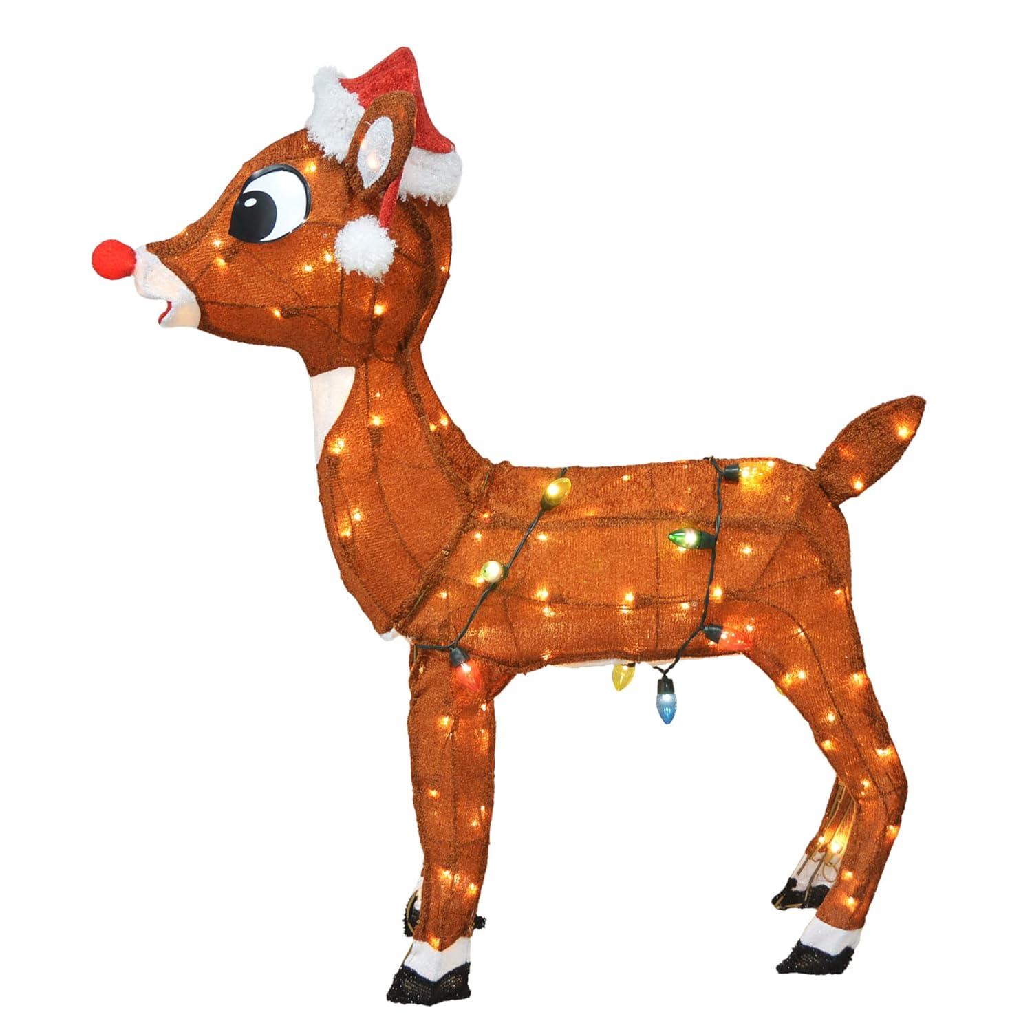 ProductWorks 24 Inch Rudolph with Santa Hat 3D Pre Lit Holiday Decoration