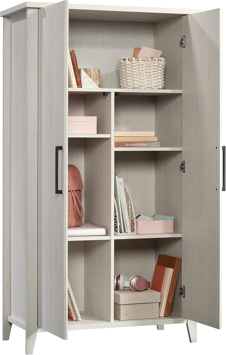 Sauder Summit Station Storage Cabinet Glacier Oak: Laminated MDF, 4 Adjustable Shelves, CARB Certified