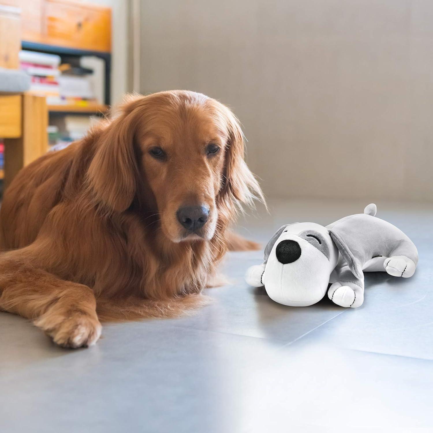 Heartbeat Dog Toy Puppy Toy Dog Anxiety Toy to Separate Relief for Pet Cuddle Soother Comfort Calming Create Training Sleep Aid Behavioral Aid Heartbeat Stuffed Animal, Grey