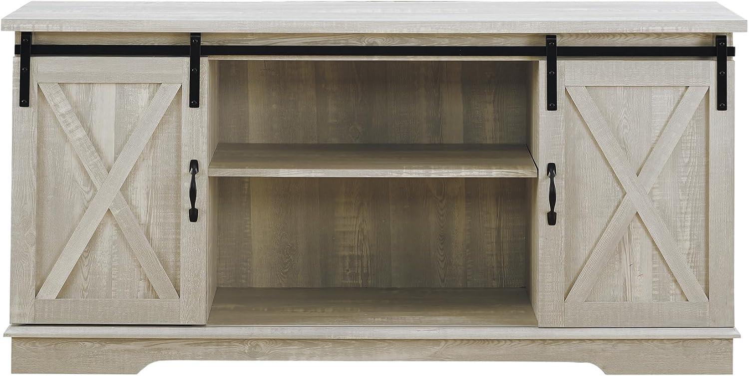Stone Grey Modern Farmhouse 58" TV Stand with Barn Door Cabinets