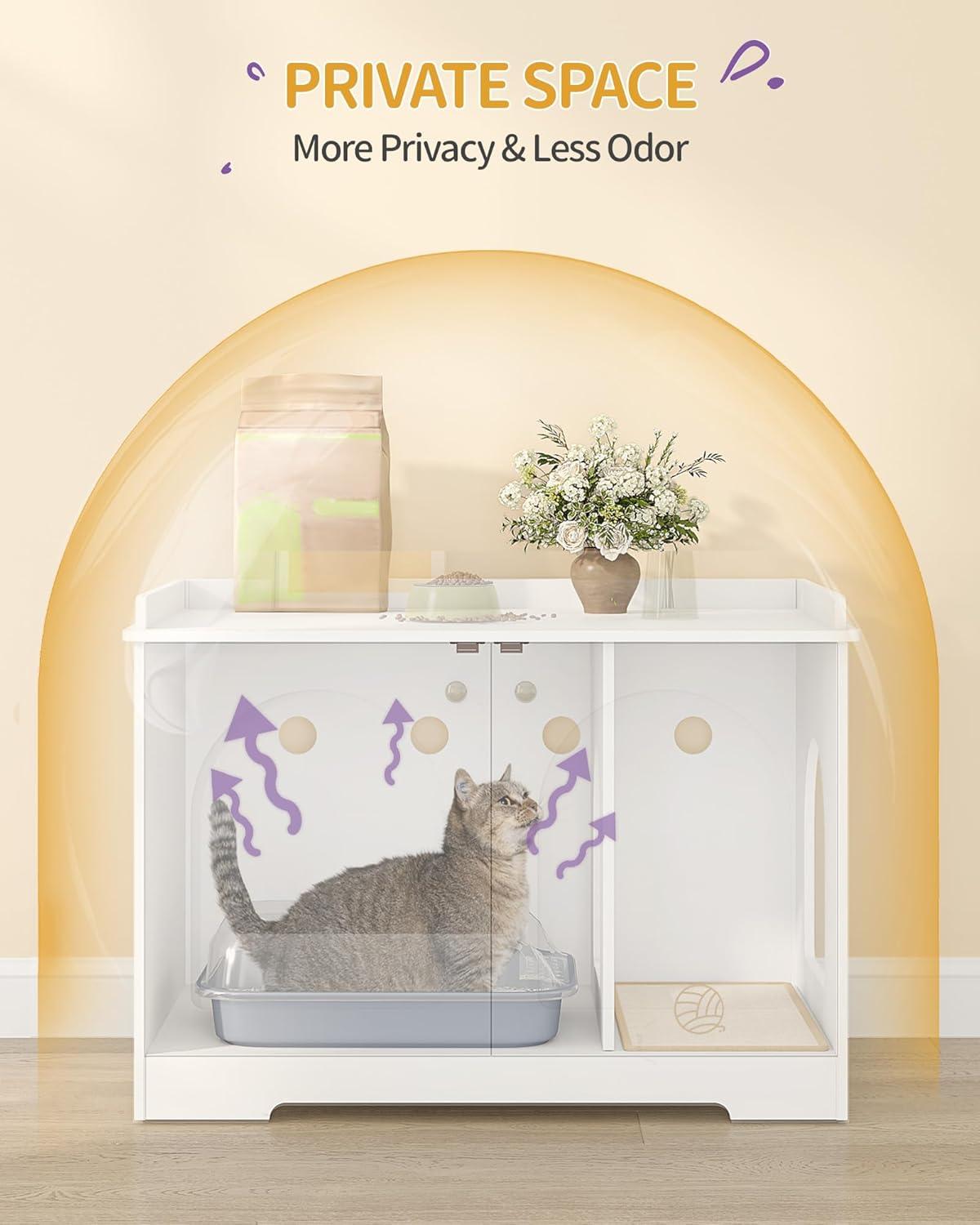Tucker Murphy Pet™ Bohy Cat Litter Box Enclosure with Handles, Hidden Litter Box Furniture with Removable Partition, Wooden Pet House Side End Table, for Living Room, Bedroom
