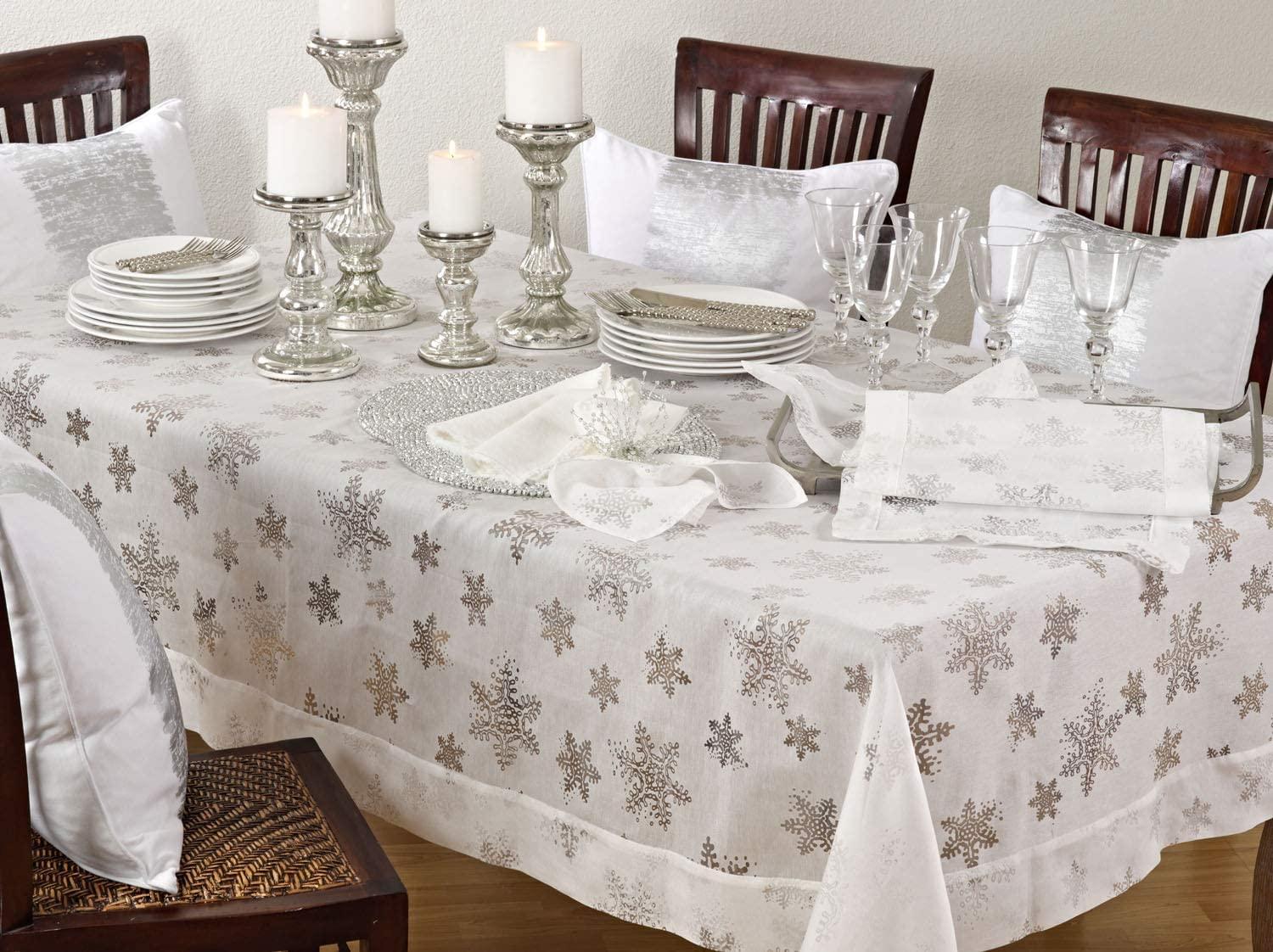 Saro Evening Snowflake Collection Polyester Embroidered Square Napkin (Set of 4)