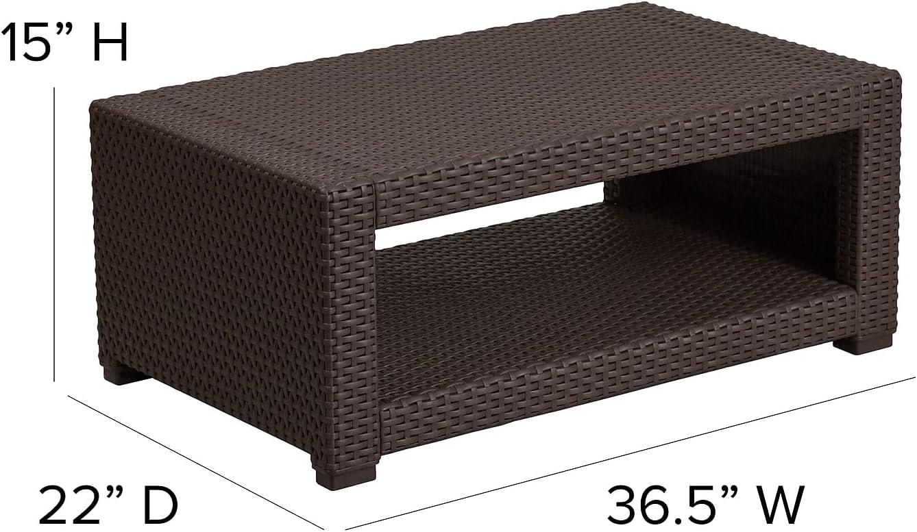 Flash Furniture Seneca Chocolate Brown Faux Rattan Coffee Table