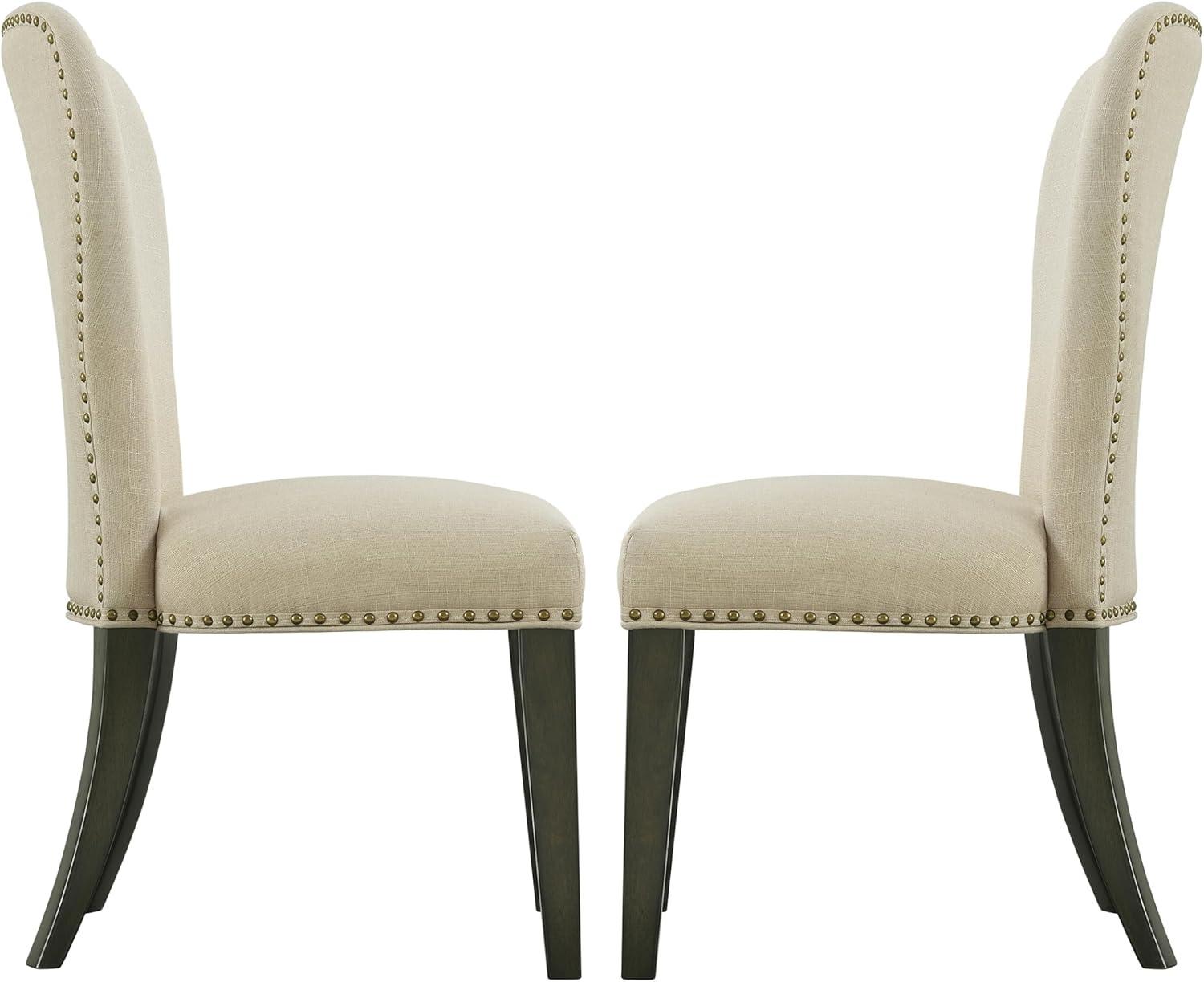 Set of 2 Savoy Upholstered Dining Armless Chairs Cream - Alaterre Furniture: Faux Leather, Nailhead Detail, Rubberwood Frame