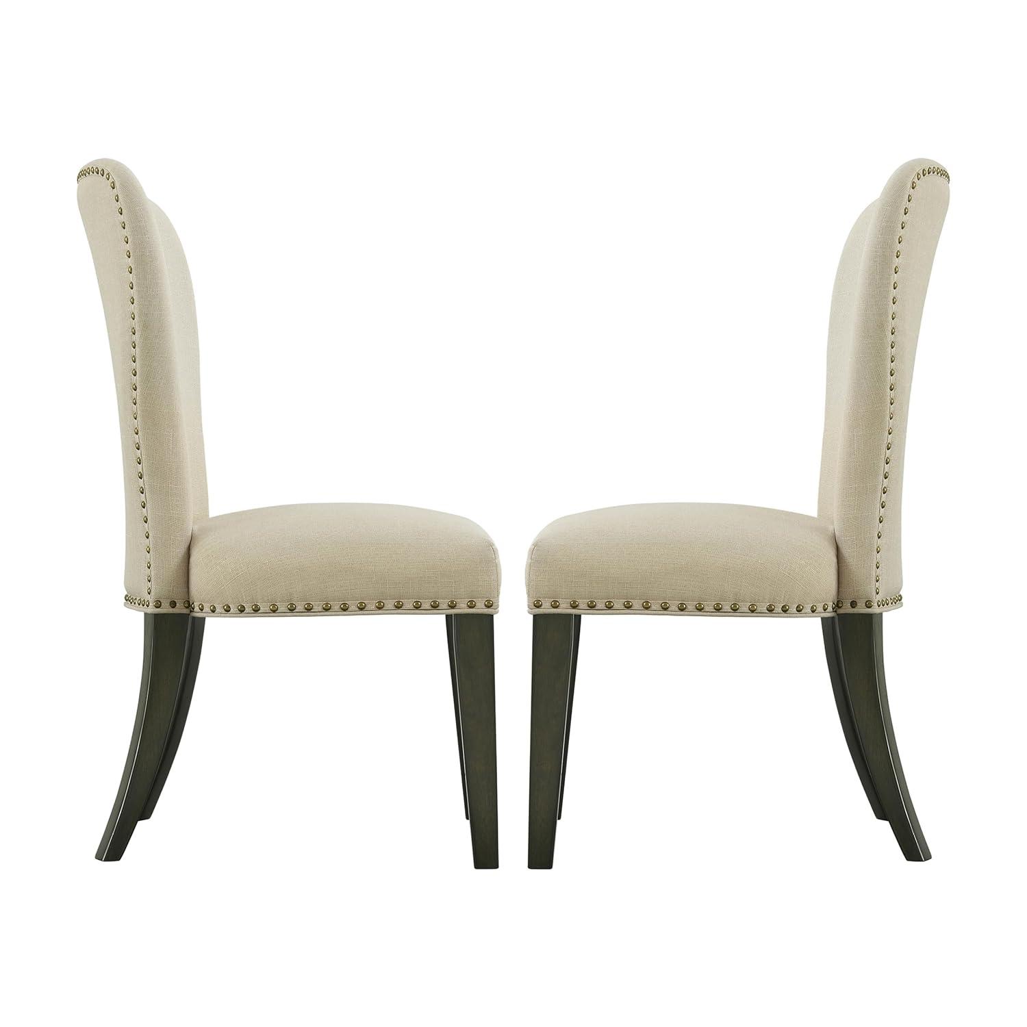 Set of 2 Savoy Upholstered Dining Armless Chairs Cream - Alaterre Furniture: Faux Leather, Nailhead Detail, Rubberwood Frame