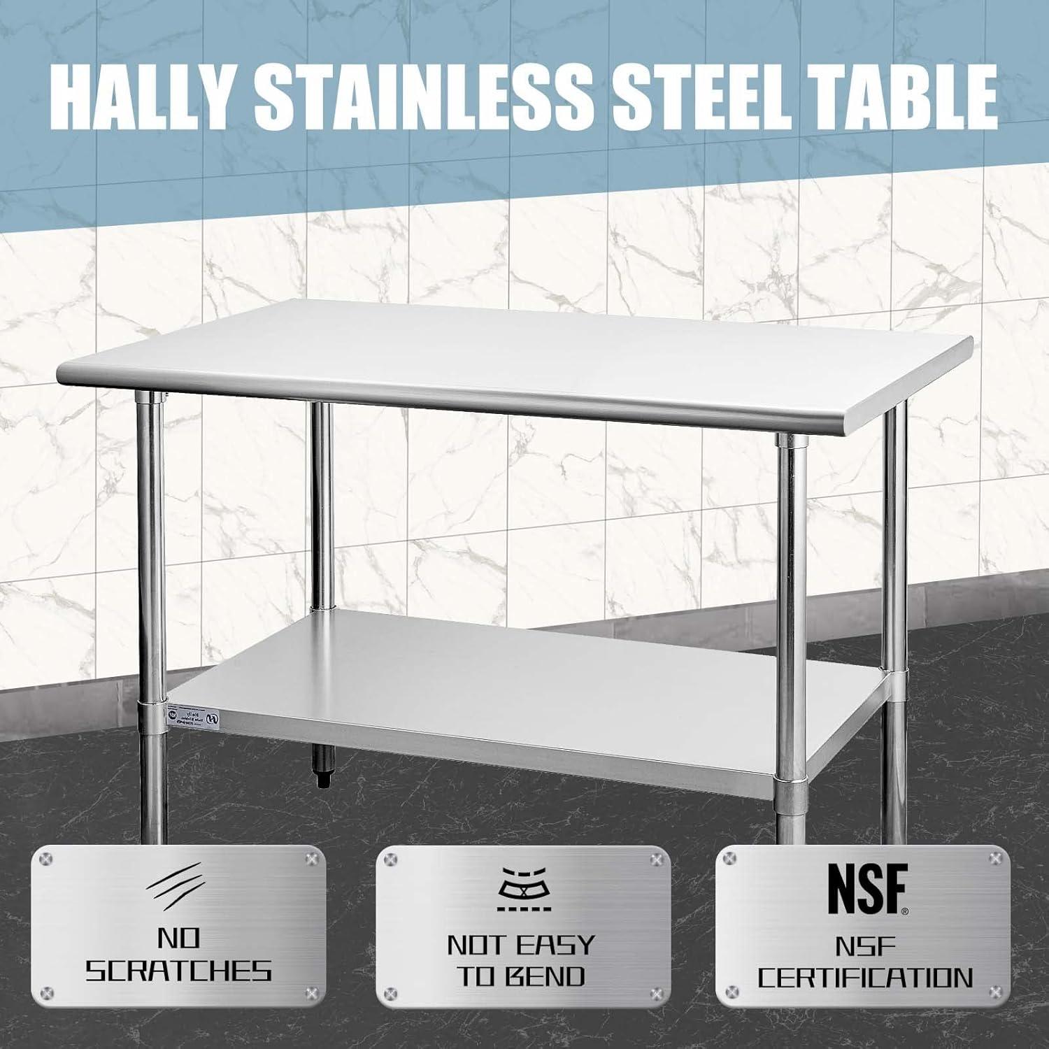 HARDURA Stainless Steel Prep & Work Table 30 x 48 Inches NSF Heavy Duty Commercial with Undershelf and Backsplash, Galvanized Legs for Commercial Food Prep