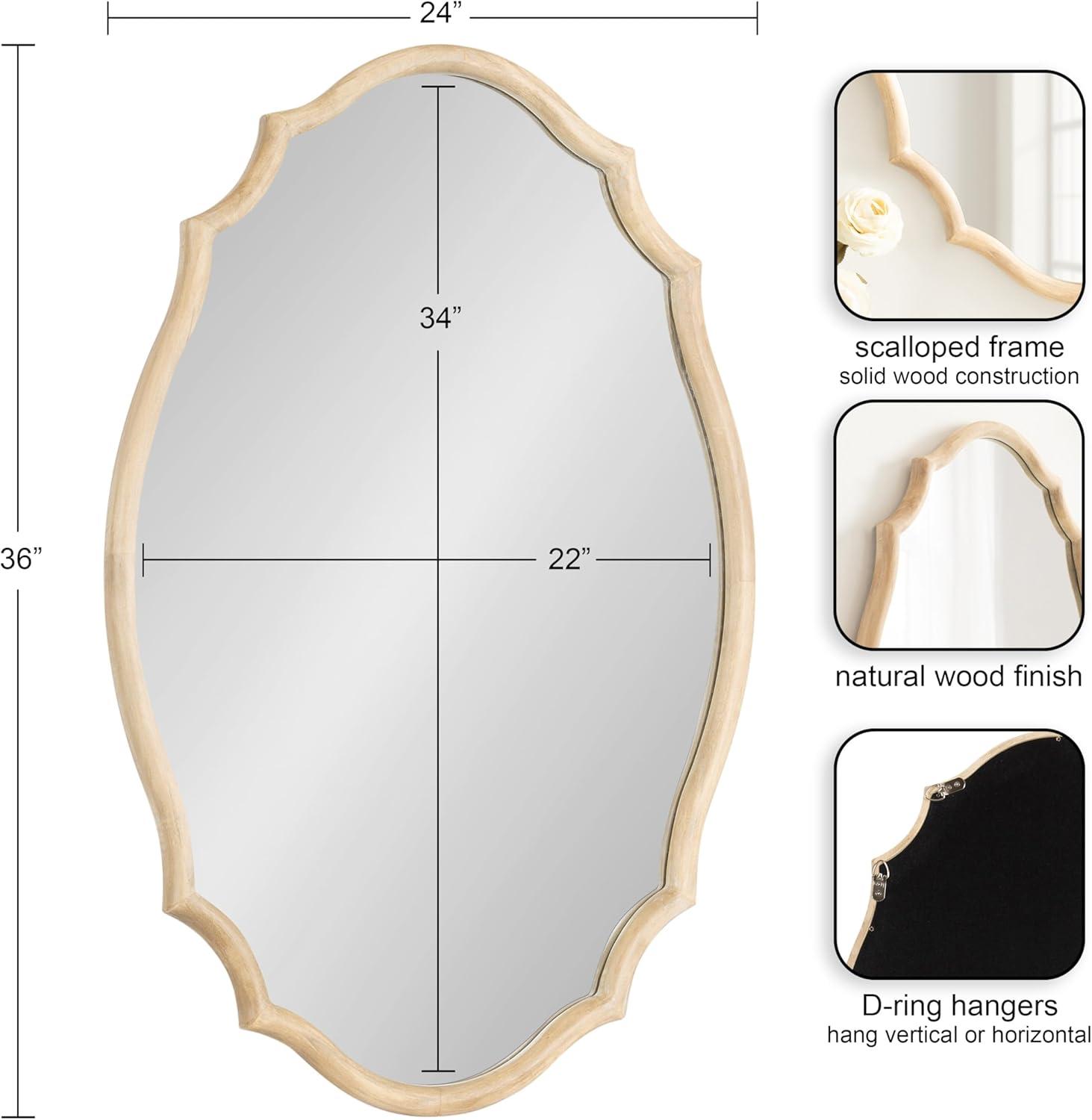 Kate & Laurel All Things Decor 24"x36" Leanna Wood Scalloped Oval Mirror Natural