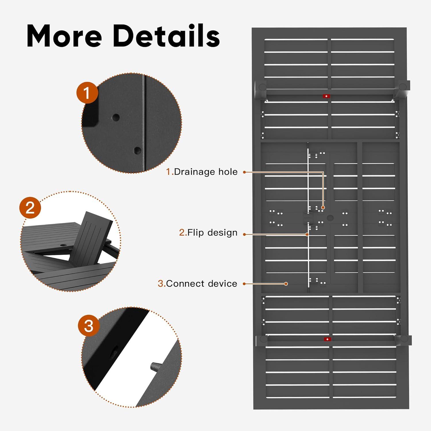 Superjoe Patio Expandable Table Dining Set for 4 to 10, Aluminum Outdoor Dining Table, Rectangular Patio Metal Table with Umbrella Hole for Backyard Porch, Deck ＆ Garden, Easy Assembly, Dark Grey