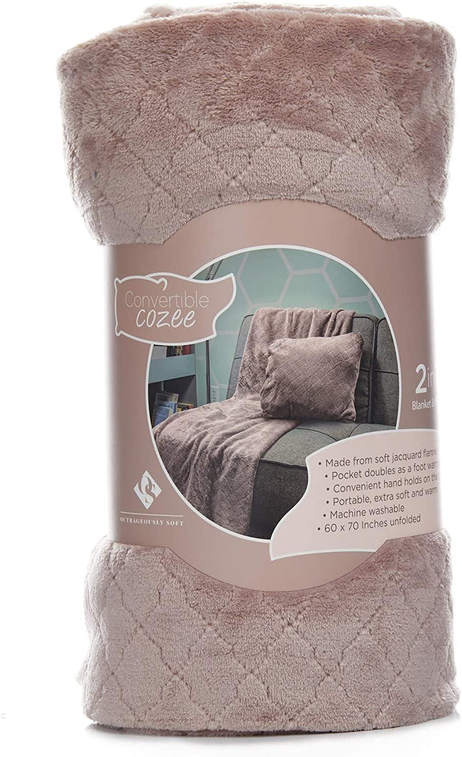 Outrageously Soft Convertible Cozee Blanket and Pillow - 2 in 1 Throw and Pillow - 60 x 70 Inches - Blue