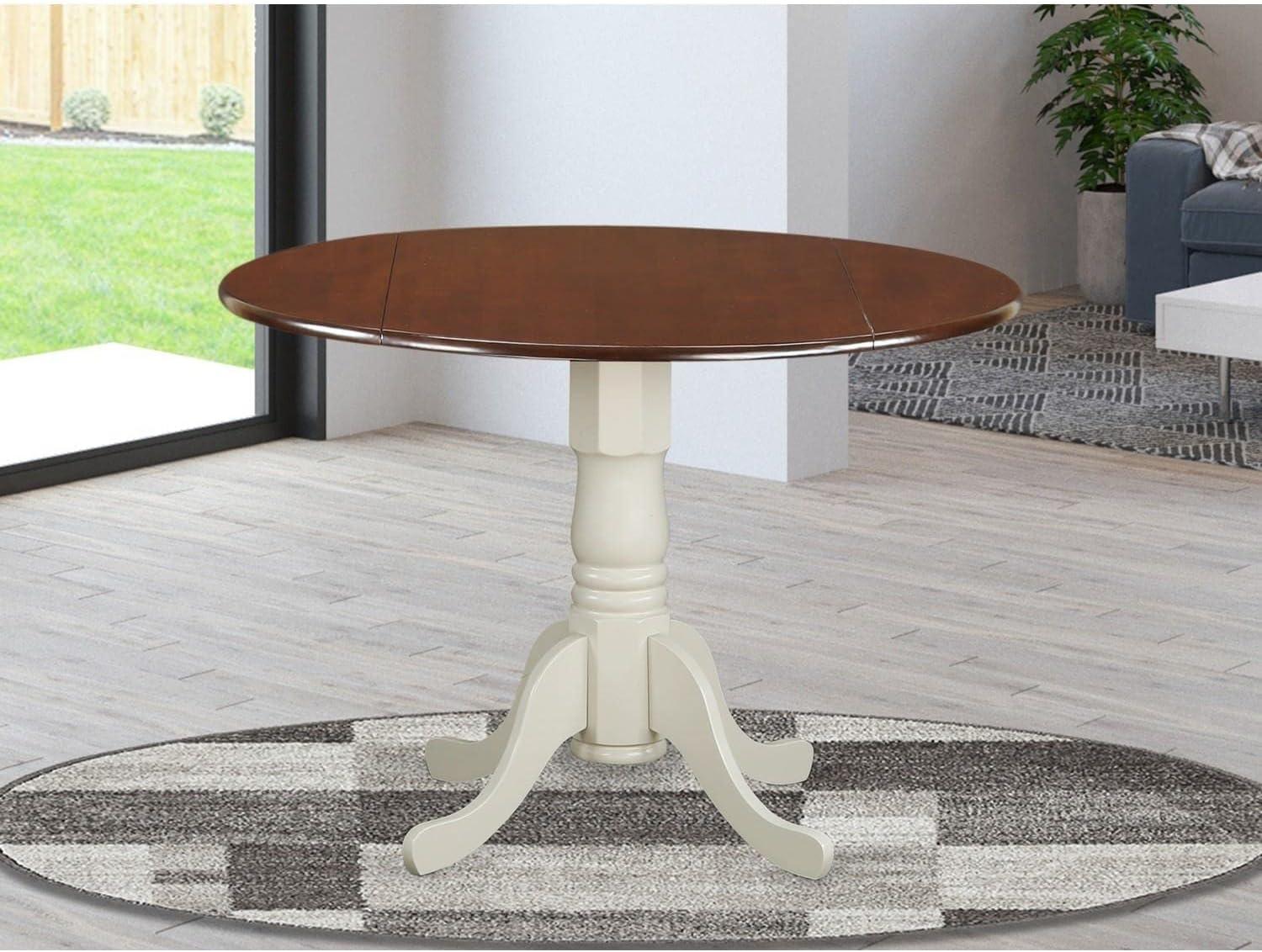 Mahogany and Linen White Round Extendable Dining Table