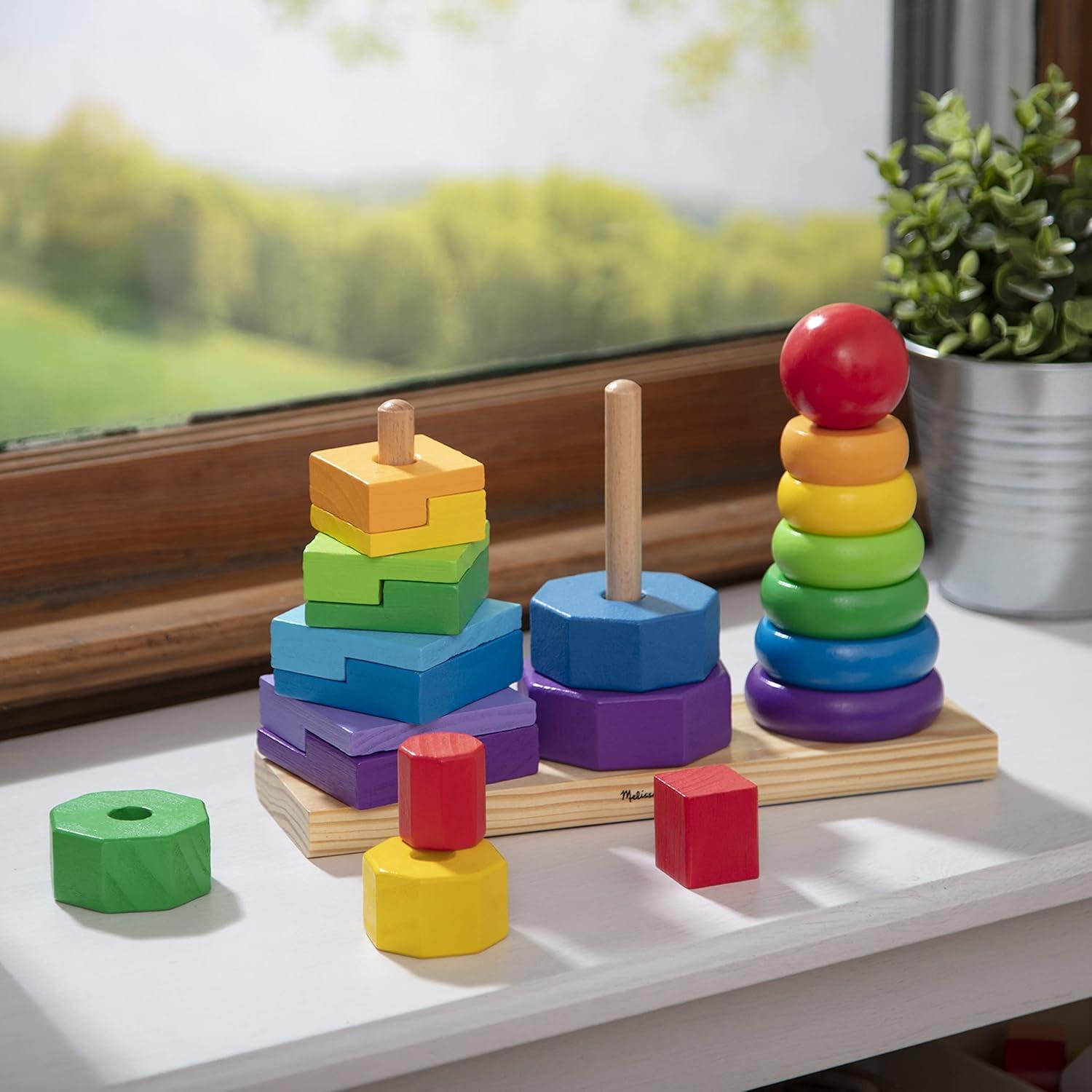 Melissa & Doug Geometric Stacker - Wooden Educational Toy