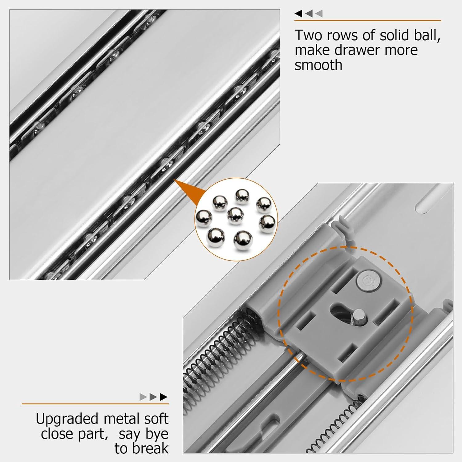 18-Inch Silver Zinc Plated Soft Close Side Mount Drawer Slides