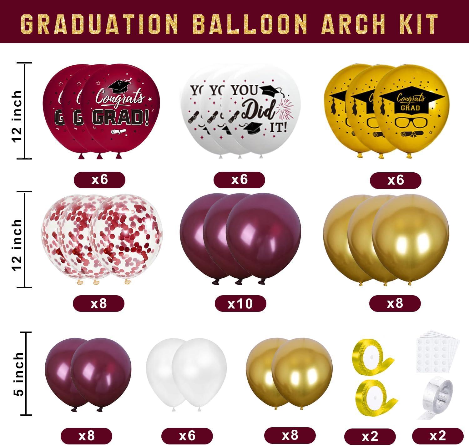 2025 Graduation Party Decoration, Red Gold Themed Set with Congrats Grad Banner, Balloons, Foil Number 2025 for Class of 2025 Graduation Party Supplies