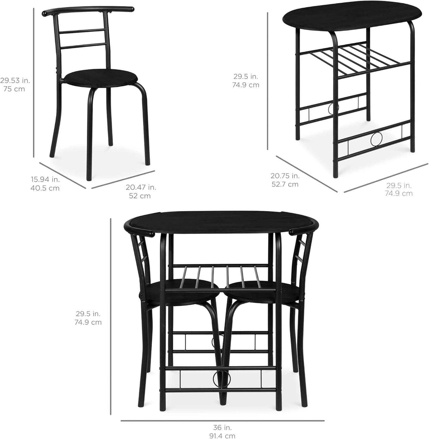 Best Choice Products 3-Piece Wood Dining Room Round Table & Chairs Set w/ Steel Frame, Built-In Wine Rack