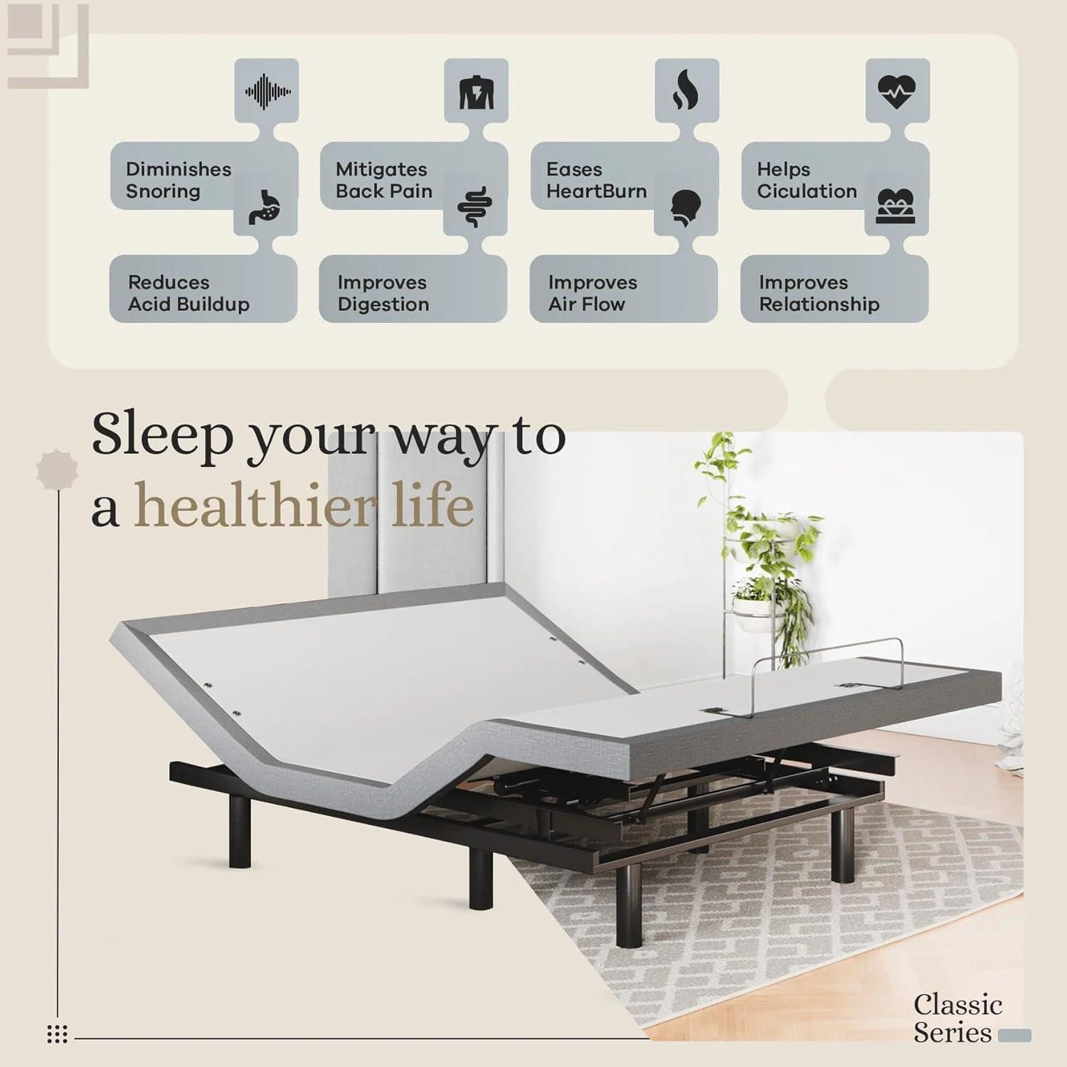 Sven & Son Classic Adjustable Bed Base Frame Only, Head and Foot Lift, Massage, Under-Bed Lights, USB, Memory Positions, Zero Gravity, Wireless Remote - Full