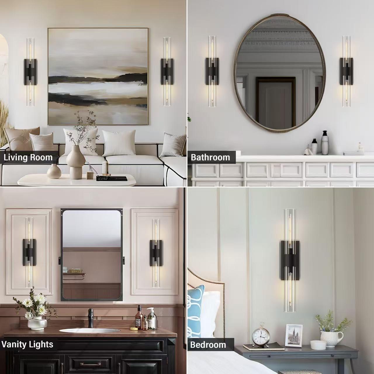Mailus Wall Sconces, 22.8" Industrial-Chic Dual Glass Cylinder Wall Sconce(Set of 2)