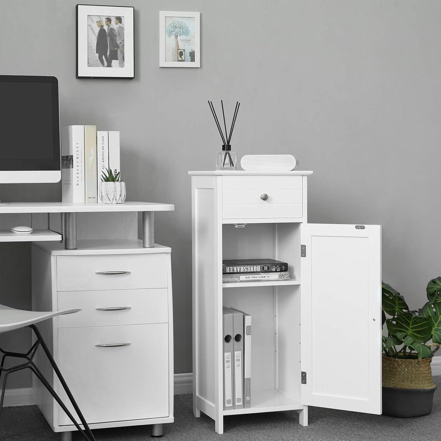 White MDF Freestanding Cabinet with Adjustable Shelving