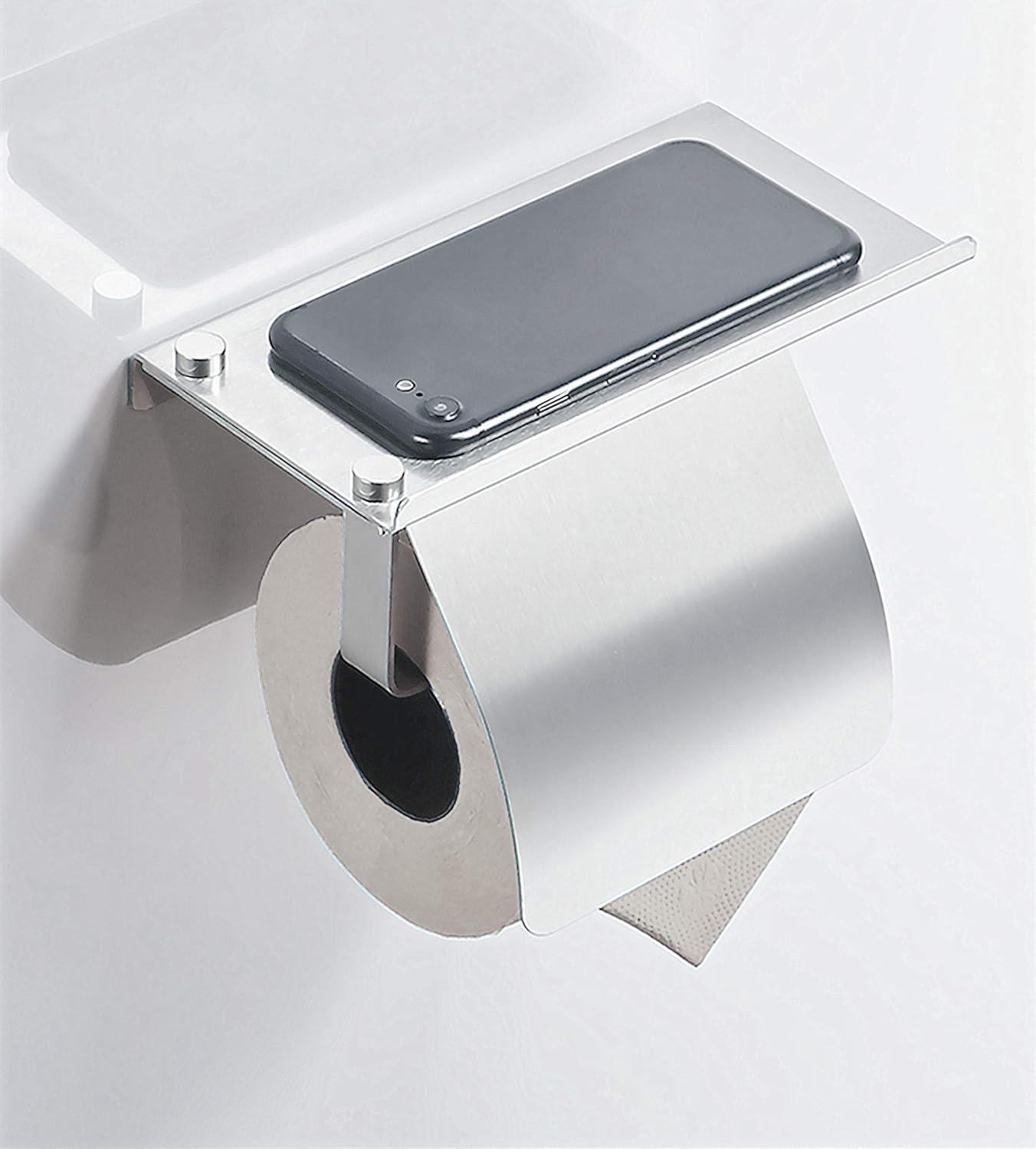 Polished Chrome Stainless Steel Toilet Paper Holder with Phone Shelf