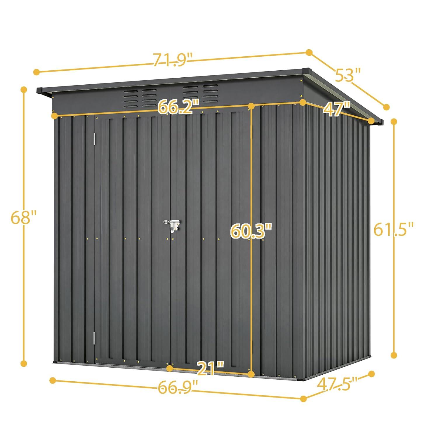 6x4 FT Backyard Garden Tools Storage Shed,Black Aluminium Frame Storage Shed,Metal Outdoor Storage Shed with Lockable Door and Floor Frame-Coolbibila