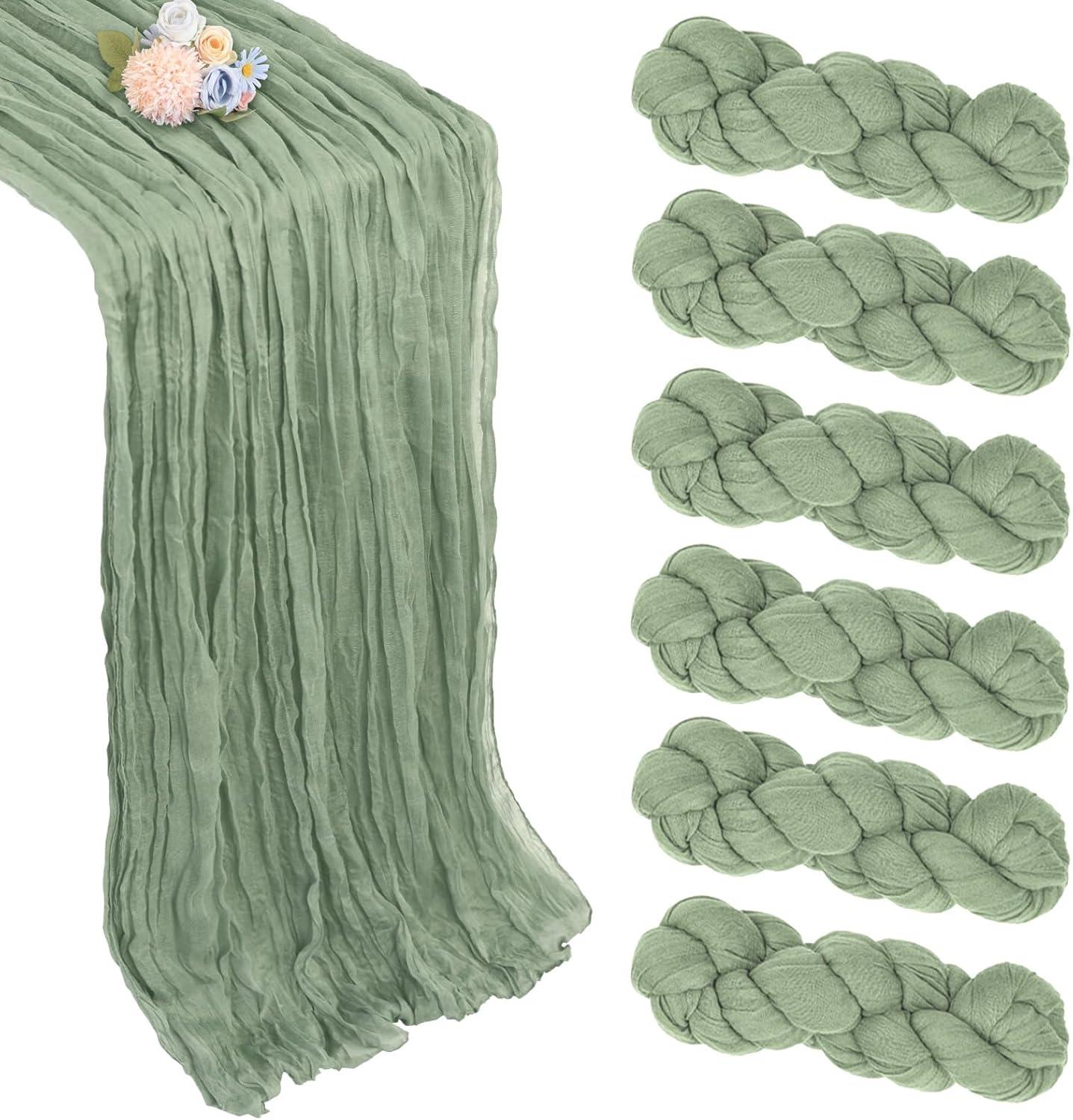 Mint Green Cheesecloth Table Runner 6 Pack 35" Boho Gauze Runner 120 inches Long Tablecloth Runner Rustic Sheer Fabric Bulk for Baby Shower Wedding Bridal Birthday Party Table Decorations