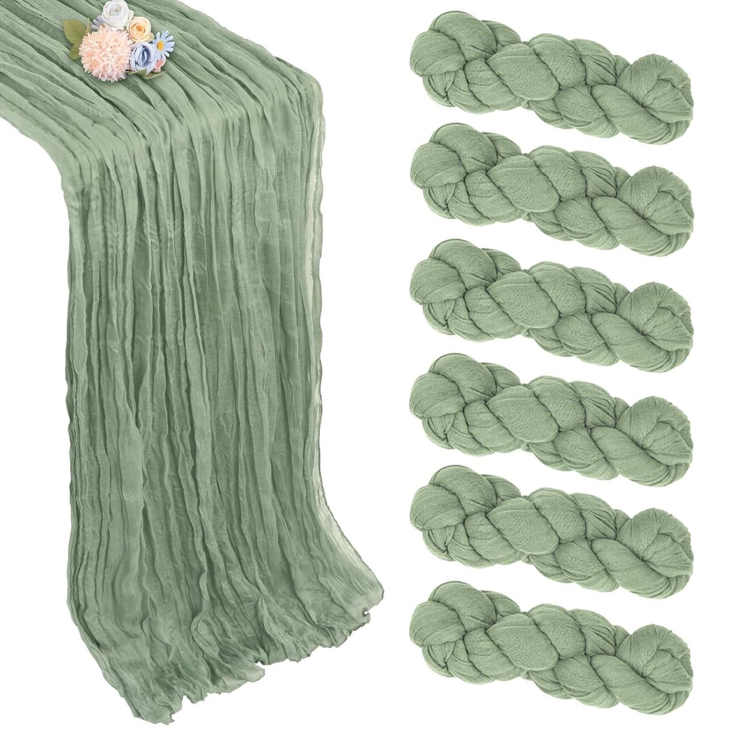 Mint Green Cheesecloth Table Runner 6 Pack 35" Boho Gauze Runner 120 inches Long Tablecloth Runner Rustic Sheer Fabric Bulk for Baby Shower Wedding Bridal Birthday Party Table Decorations