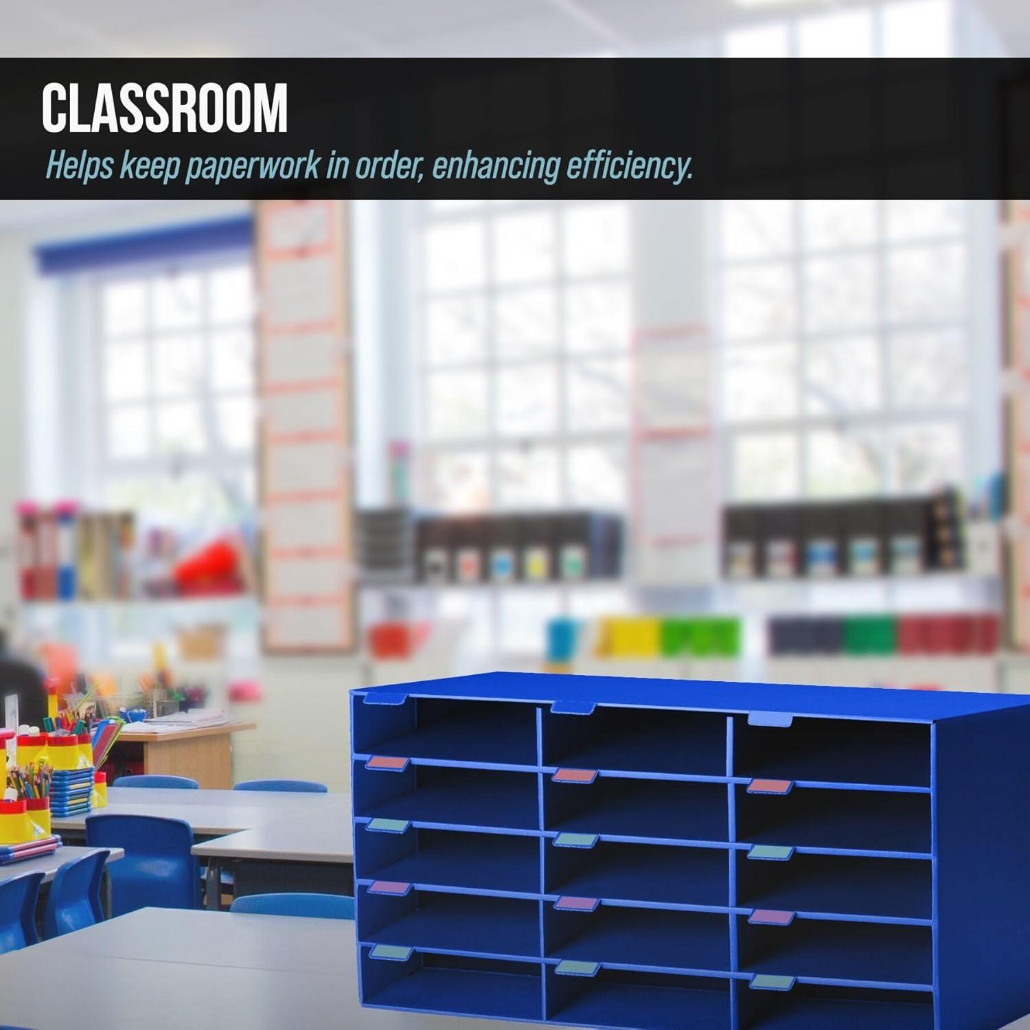 AdirOffice Cardboard Classroom Mailbox, and Office Mail Organizer with Name Slots, (15 Slot, Blue)