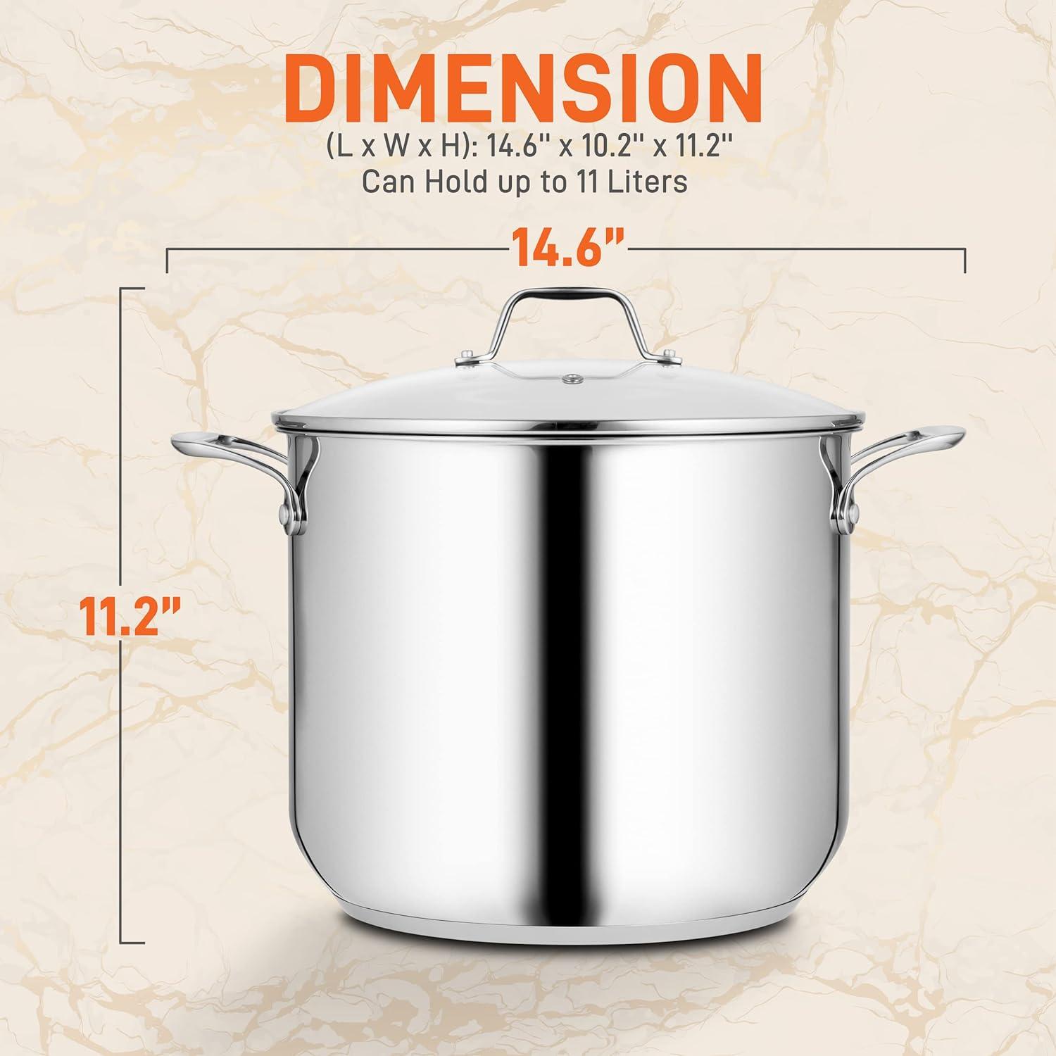 NutriChef 12-Quart Stainless Steel Stock Pot with Glass Lid