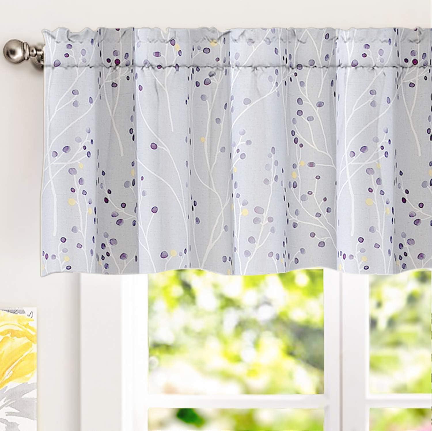 Lavender Gray Floral Pattern Rod Pocket Valance, 50"x18"