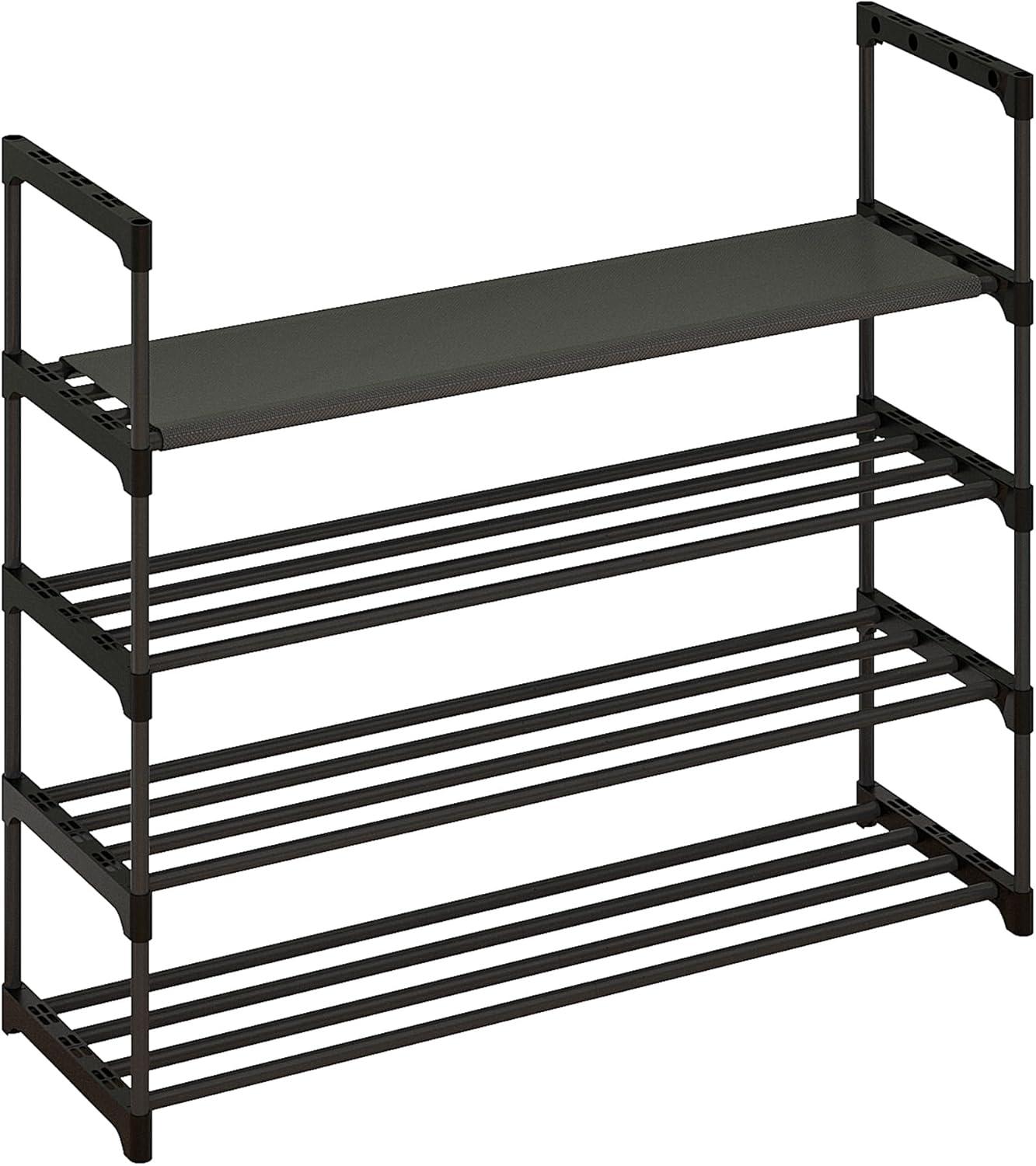 SONGMICS 4-Tier Shoe Rack with Shelves Metal 20 Pairs Shoe Organizer Storage Stand Holds for Closet Entryway Black