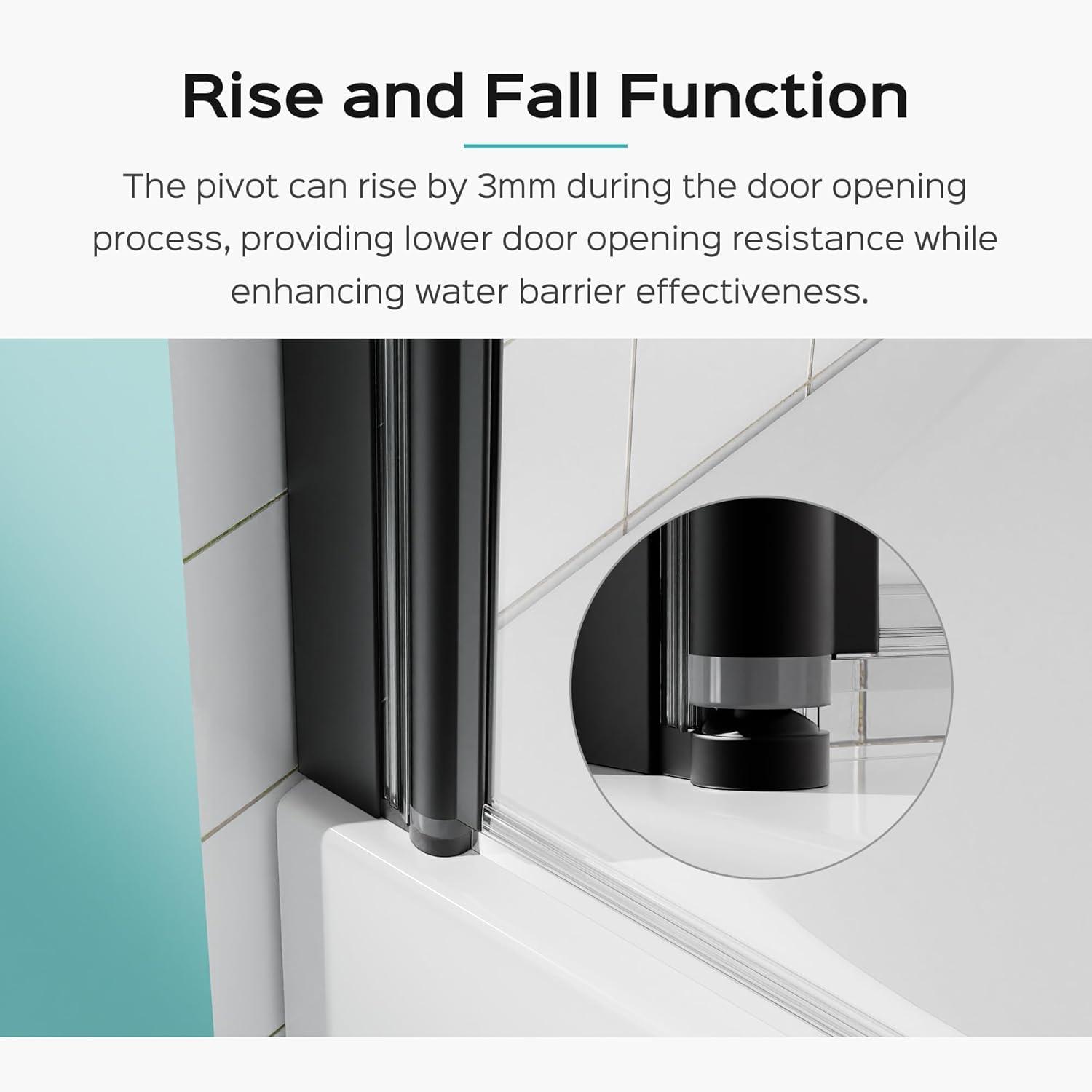 31"W x 55"H Frameless Folding Pivot Shower Tub Door Reversible Installation