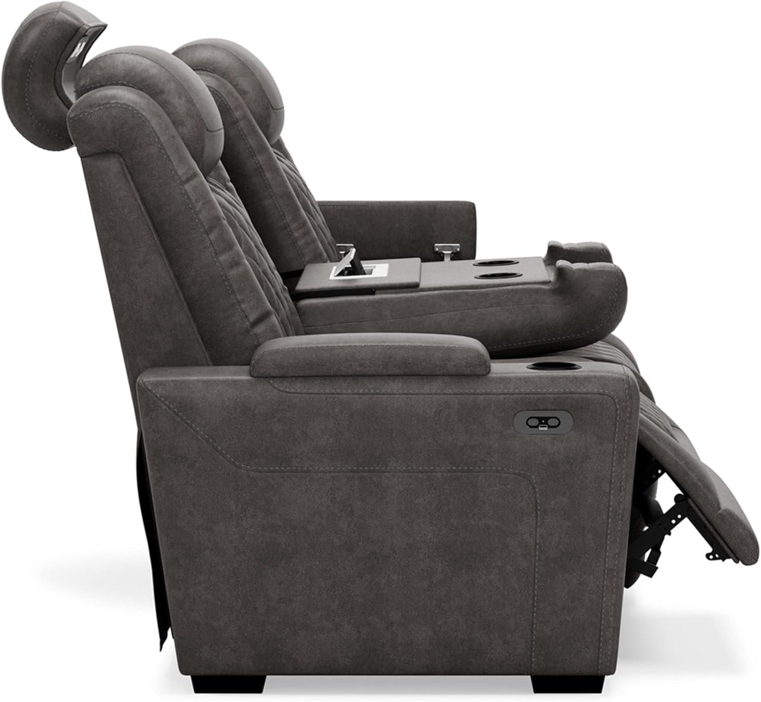 Gray Faux Leather Power Reclining Sofa with Cup Holders