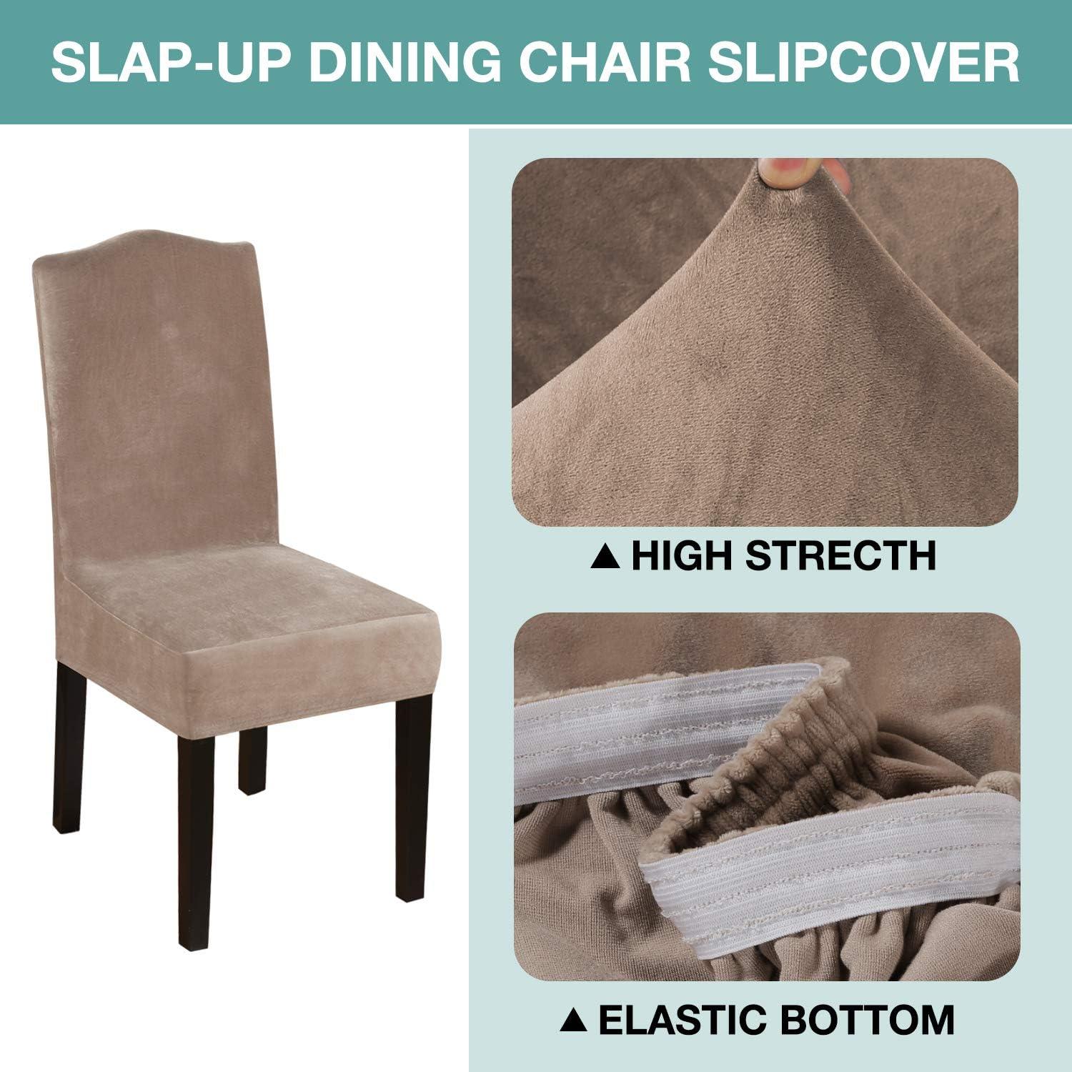 Taupe Velvet Stretch Dining Chair Covers Set of 4