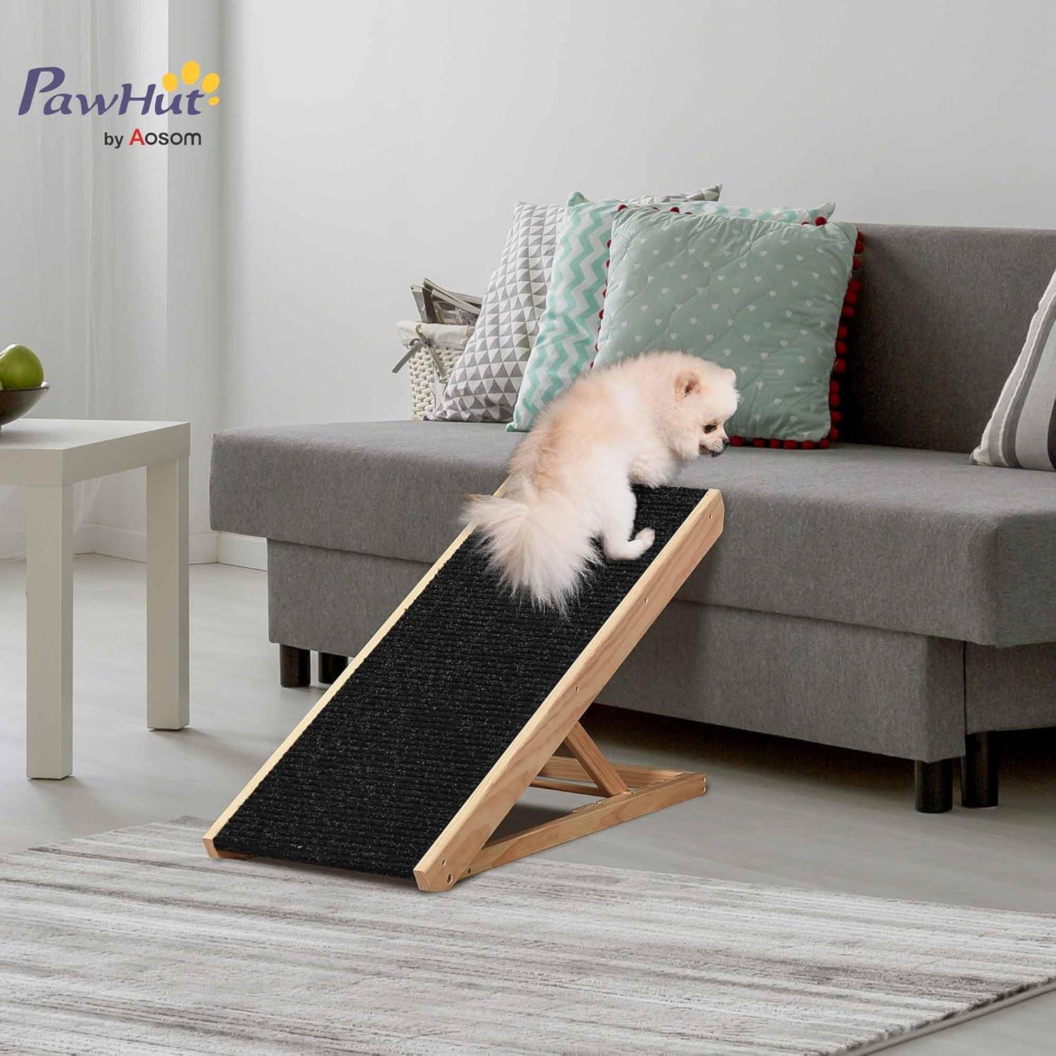 PawHut Elevated Pet Ramp for Dogs and Cats, Foldable and Height Adjustable with Non-slip Finish, Pine 35.5"L x 16"W x 24"H, Black