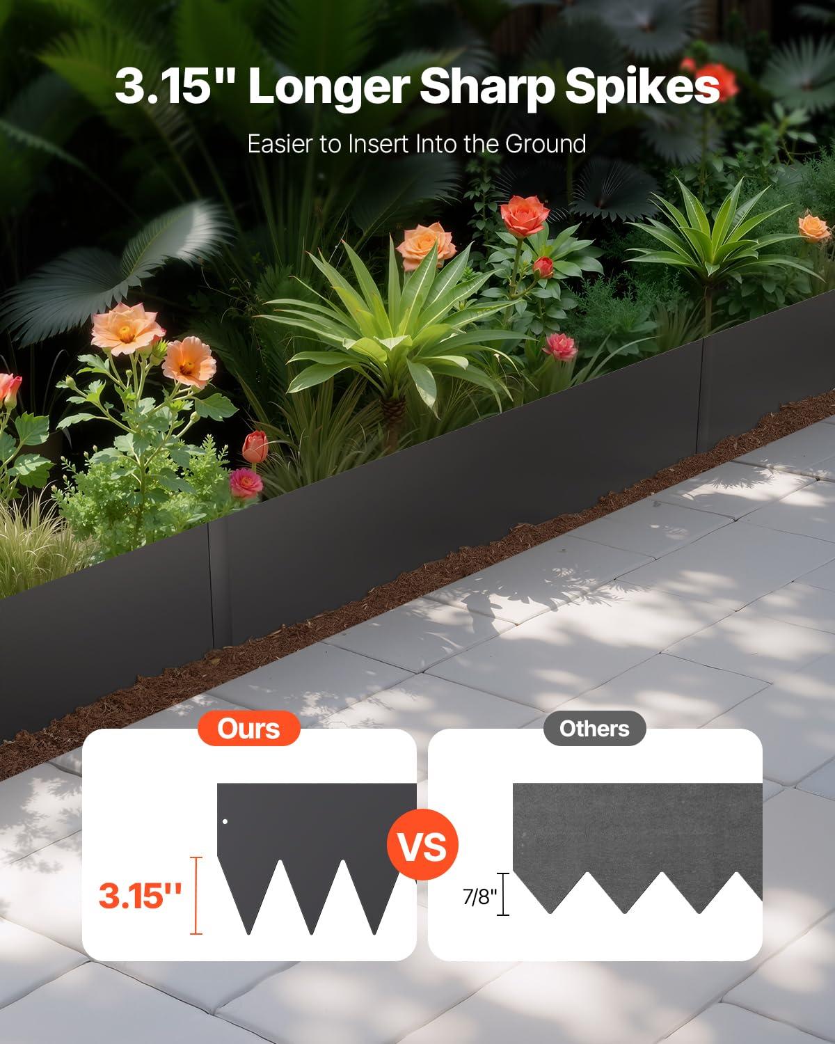 KFFKFF 6 PCS Metal Landscape Edging 40" L x 8" H Galvanized Steel Garden Border Flexible Hammer-In Outdoor Landscaping Edge with 8 Clips for Lawn, Garden, Walkway, Yard (Black)