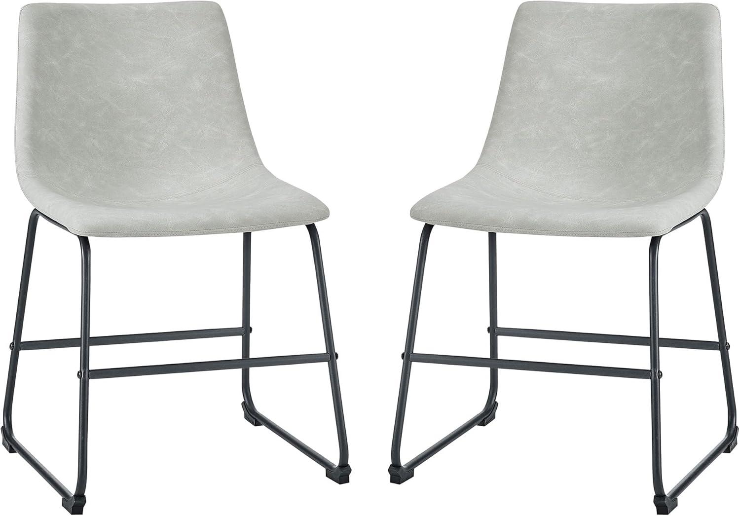 Walker Edison Full Back Faux Leather Dining Chair, Set of 2, Grey