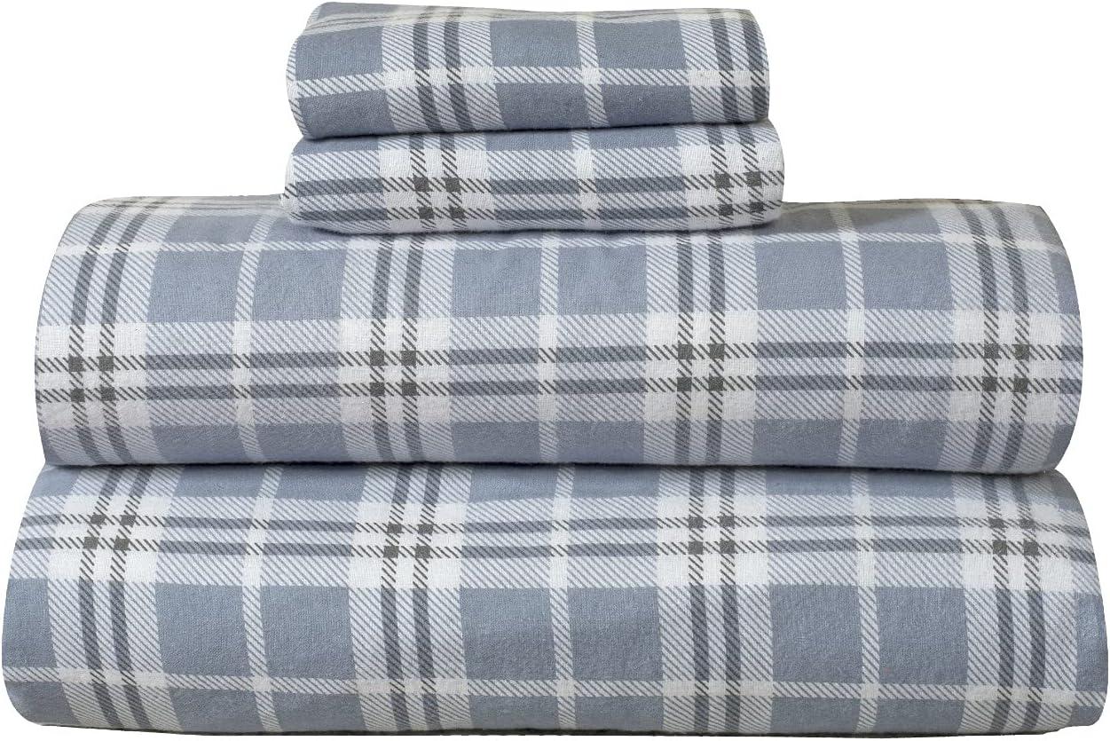 Bliss Casa 4 Piece 100% Cotton Flannel Sheet Set Queen - High GSM Deep Pockets, Warm Breathable Flannel Sheet Set. Flannel Bed Set Includes 1 Flat Sheet, 1 Fitted Sheet & 2 Pillowcases (Check)